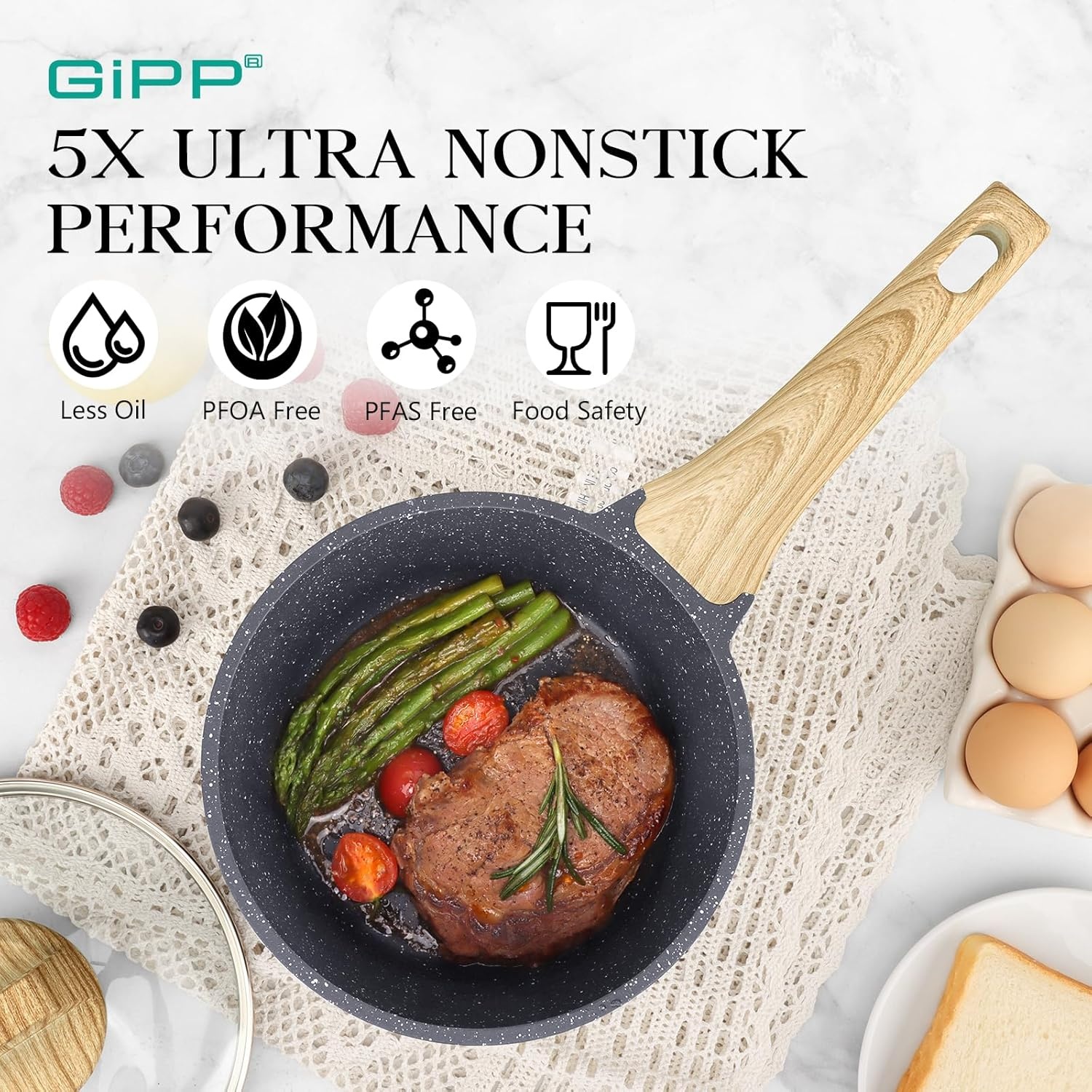 image:imageGiPP 15Qt amp 25Qt Sauce Pan Set with Lid Nonstick Grey Granite Non Stick Saucepan 4Pcs Sauce Pots Cooking Pot with Staycool Handle Small Kitchen Pots Set Induction Pot PFOA Free