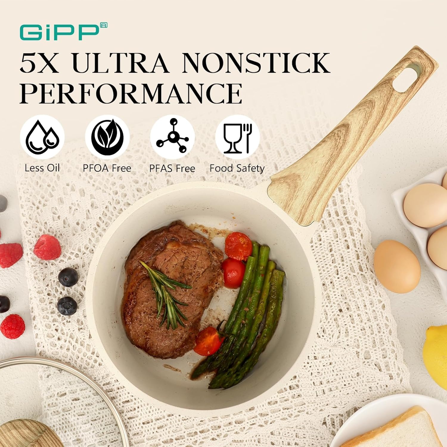 image:imageGiPP 15Qt amp 25Qt Sauce Pan Set with Lid Nonstick White Granite Non Stick Saucepan 4Pcs Sauce Pots Cooking Pot with Staycool Handle Small Kitchen Pots Set Induction Pot PFOA Free