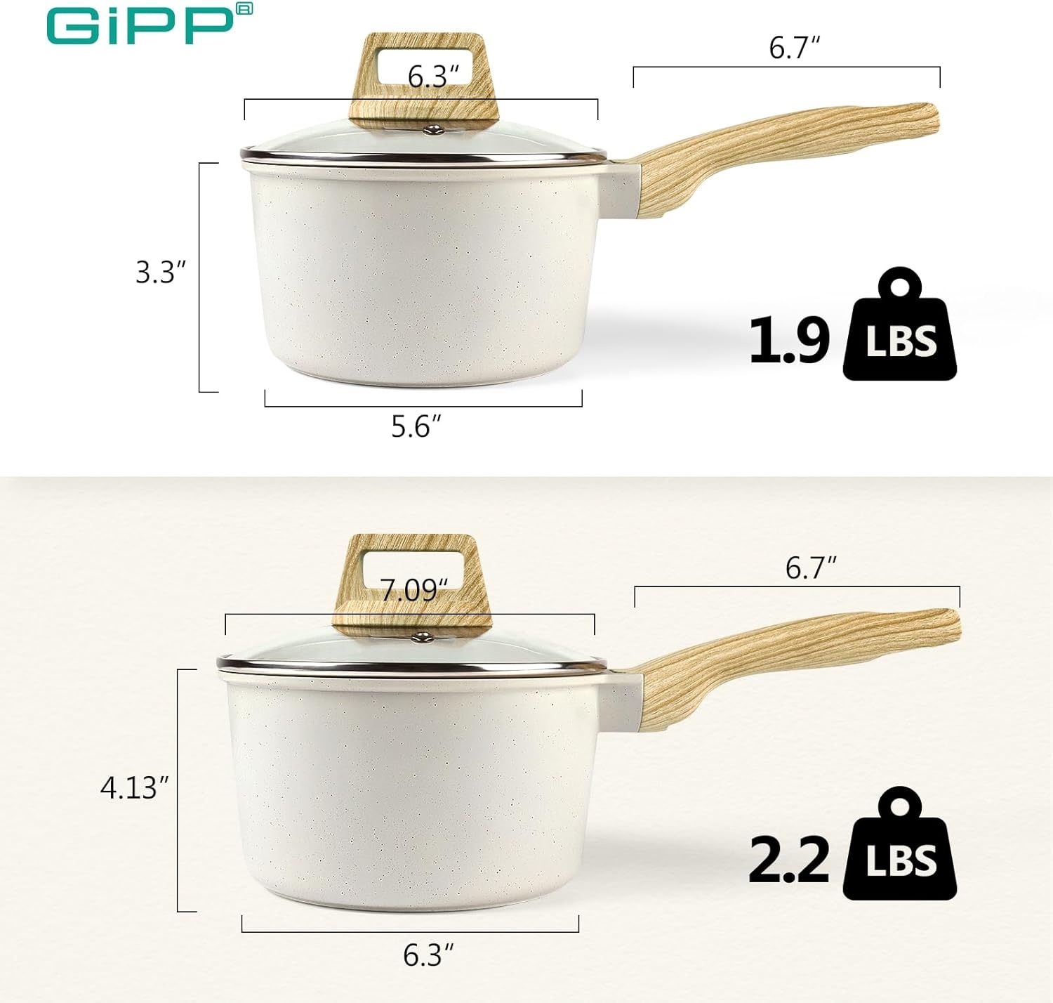image:imageGiPP 15Qt amp 25Qt Sauce Pan Set with Lid Nonstick White Granite Non Stick Saucepan 4Pcs Sauce Pots Cooking Pot with Staycool Handle Small Kitchen Pots Set Induction Pot PFOA Free