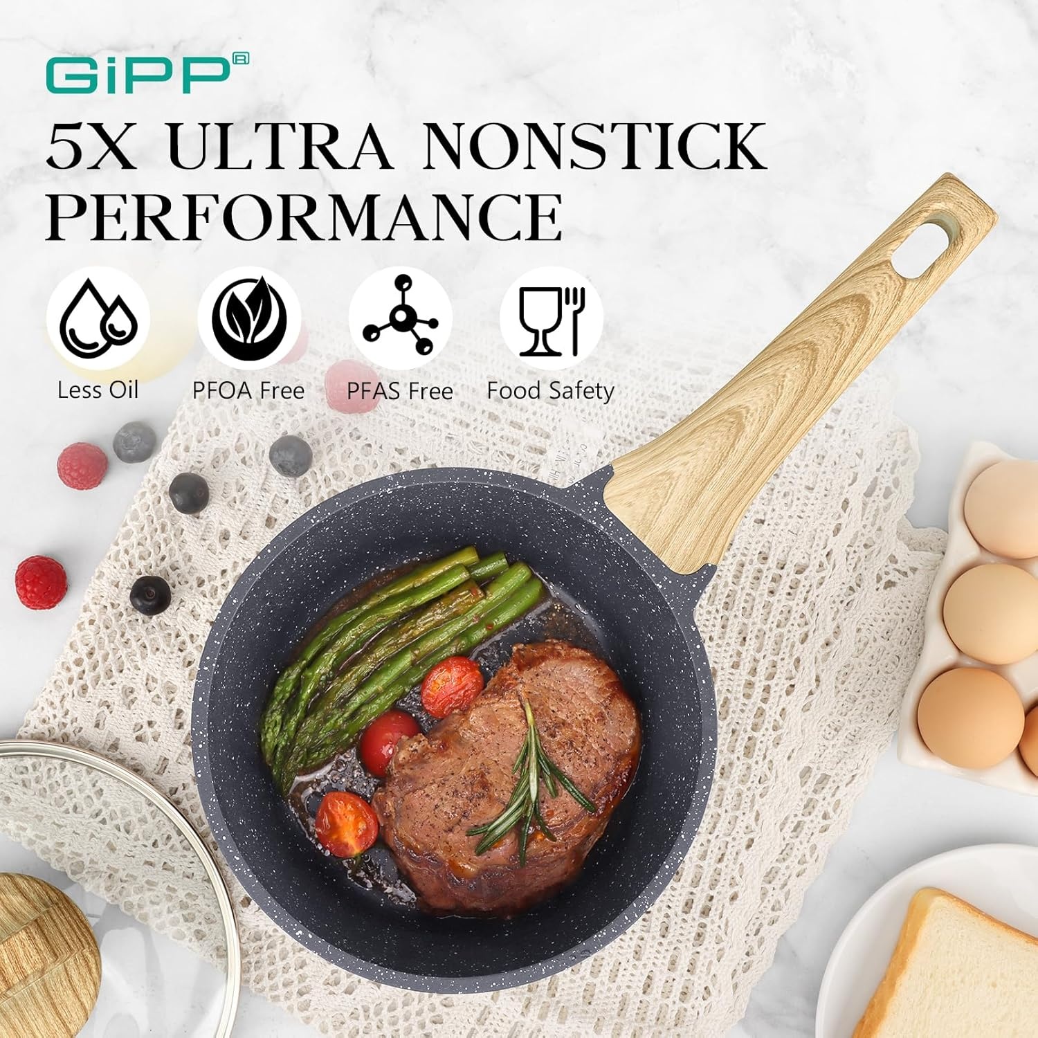 image:imageGiPP 36QT Nonstick Sauce Pan with Lid Large Non Stick Saucepan Cooking Pot with Staycool Handle Kitchen Pots Granite Sauce Pot Induction Compatible PFOA Free Grey