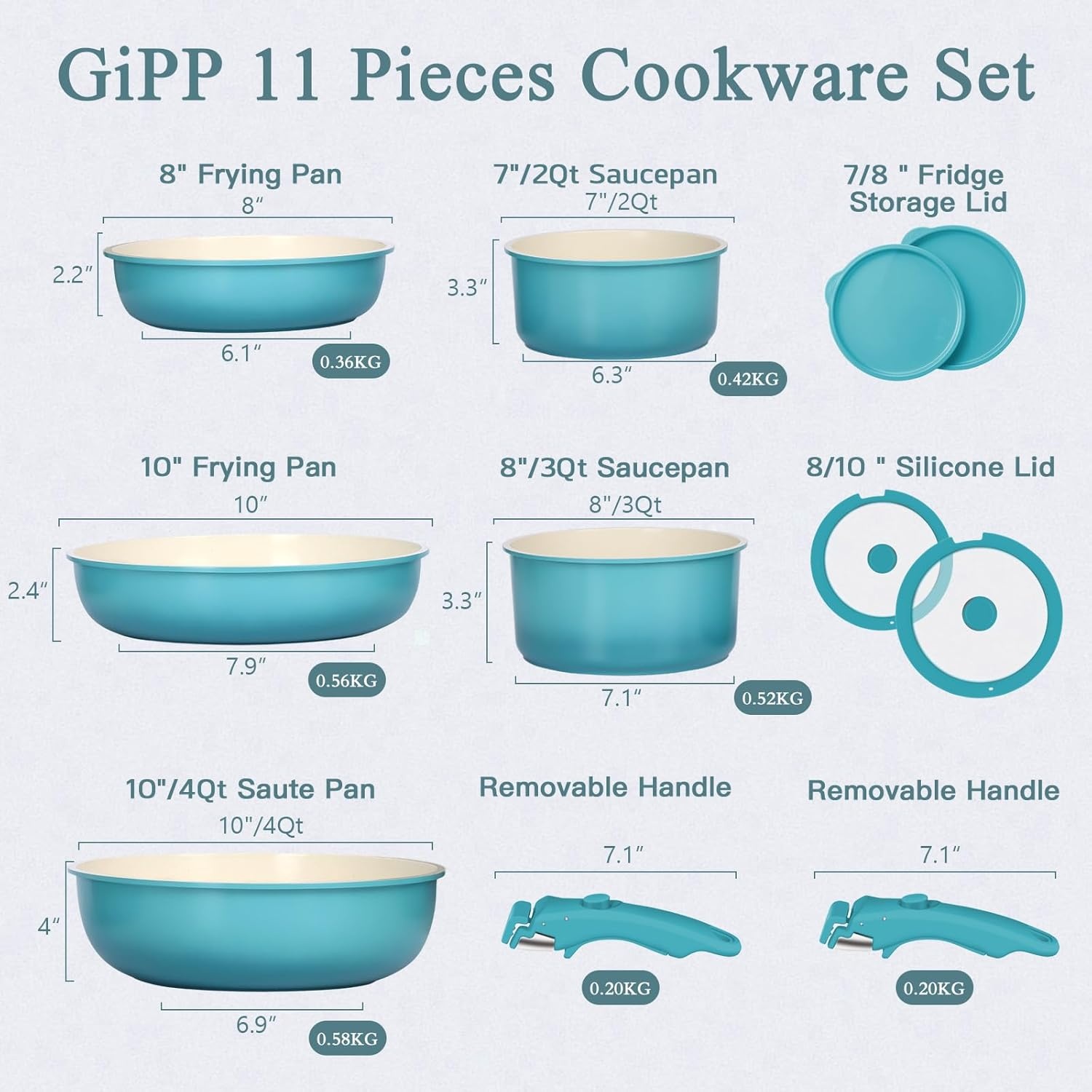 image:imageGiPP 5PCS Pots and Pans Set Non Stick Nonstick Cookware Set Detachable Handle Ceramic Pots for Cooking Non Stick with Removable Handle RV Cookware Set for All Stoves Red Black GradienLight Blue Gradient