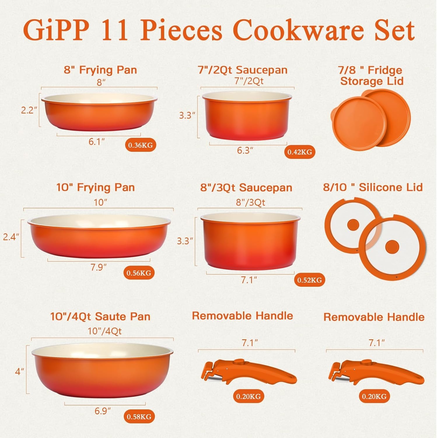 image:imageGiPP 5PCS Pots and Pans Set Non Stick Nonstick Cookware Set Detachable Handle Ceramic Pots for Cooking Non Stick with Removable Handle RV Cookware Set for All Stoves Red Black GradienOrange Gradient