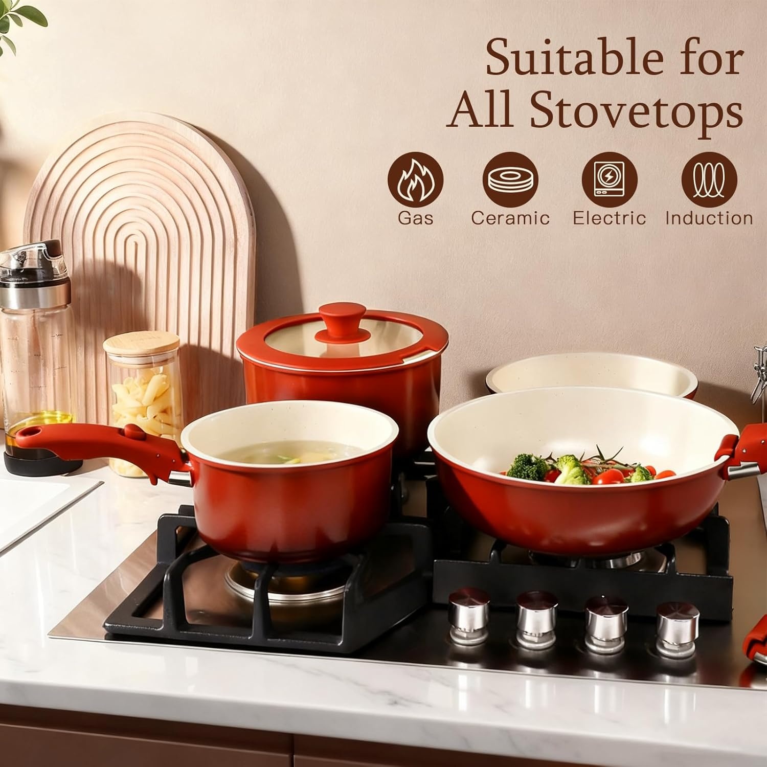 image:imageGiPP 5PCS Pots and Pans Set Non Stick Nonstick Cookware Set Detachable Handle Ceramic Pots for Cooking Non Stick with Removable Handle RV Cookware Set for All Stoves Red Black GradienRed and Black Gradient