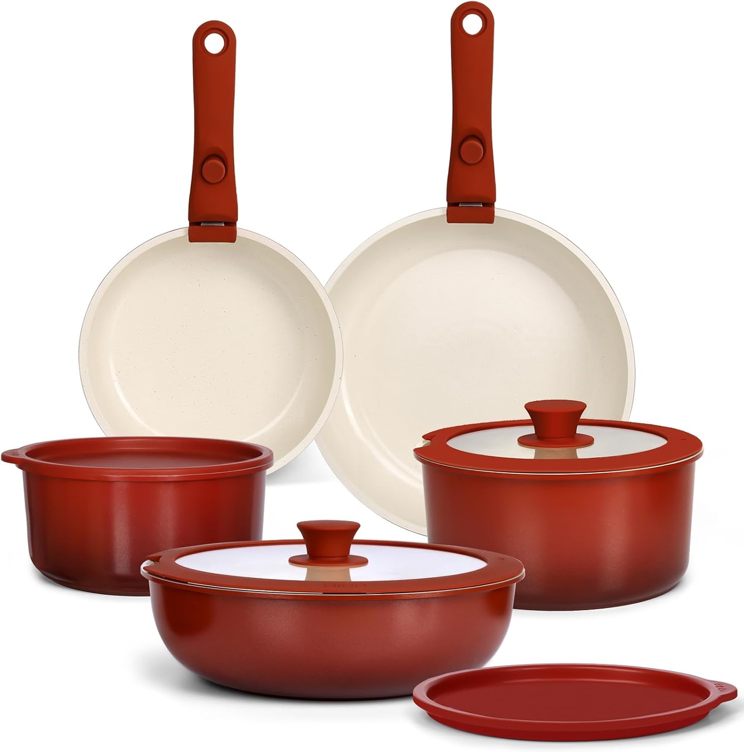 image:imageGiPP 5PCS Pots and Pans Set Non Stick Nonstick Cookware Set Detachable Handle Ceramic Pots for Cooking Non Stick with Removable Handle RV Cookware Set for All Stoves Red Black GradienRed and Black Gradient