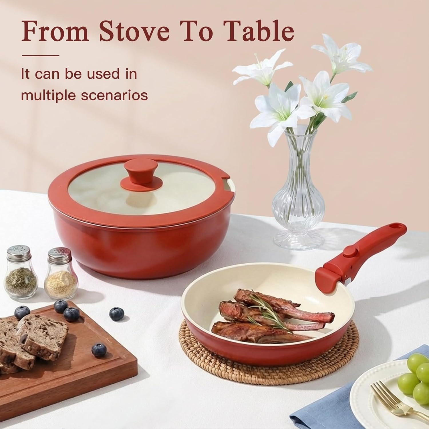 image:imageGiPP 5PCS Pots and Pans Set Non Stick Nonstick Cookware Set Detachable Handle Ceramic Pots for Cooking Non Stick with Removable Handle RV Cookware Set for All Stoves Red Black GradienRed and Black Gradient