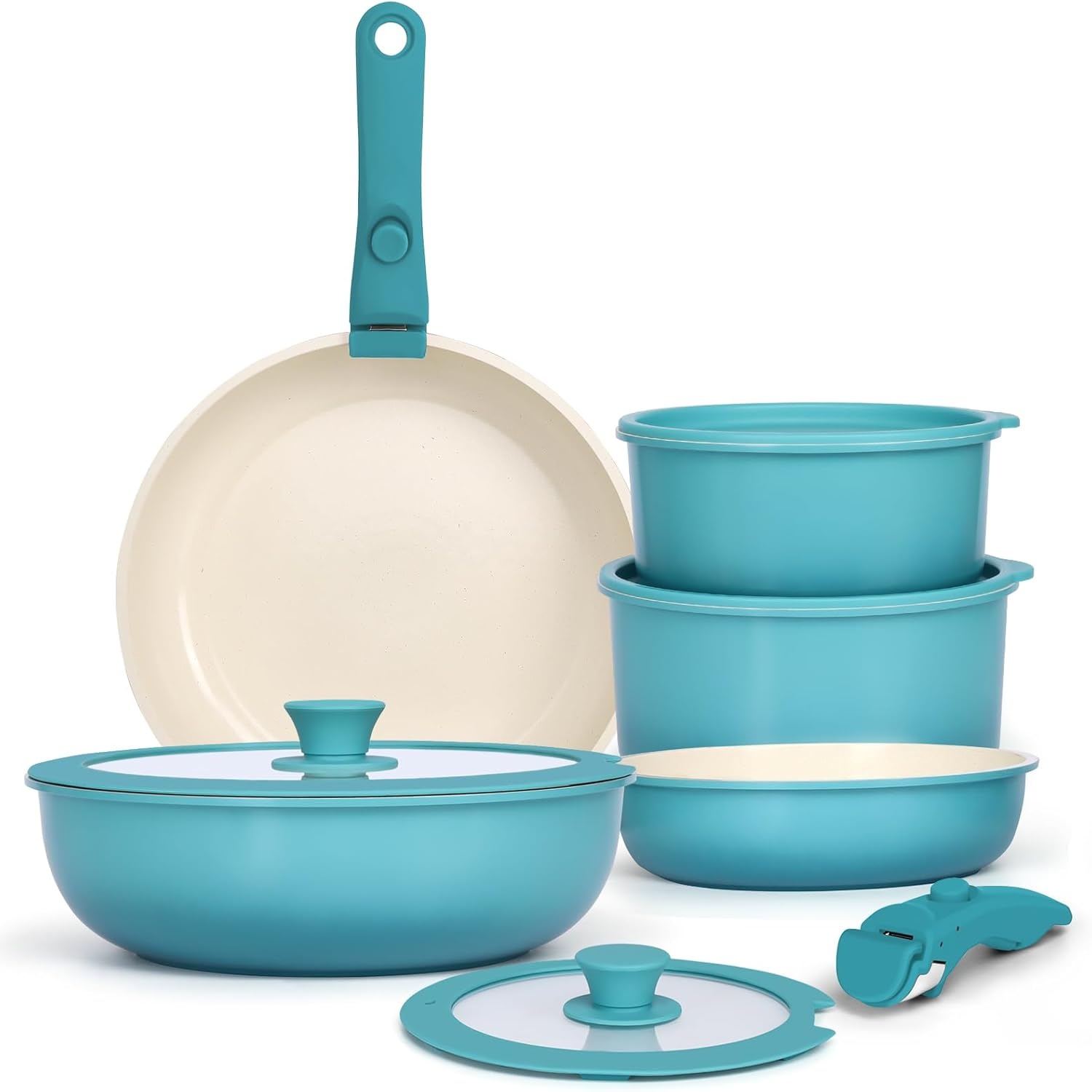 image:imageGiPP 5PCS Pots and Pans Set Non Stick Nonstick Cookware Set Detachable Handle Ceramic Pots for Cooking Non Stick with Removable Handle RV Cookware Set for All Stoves Red Black GradienLight Blue Gradient