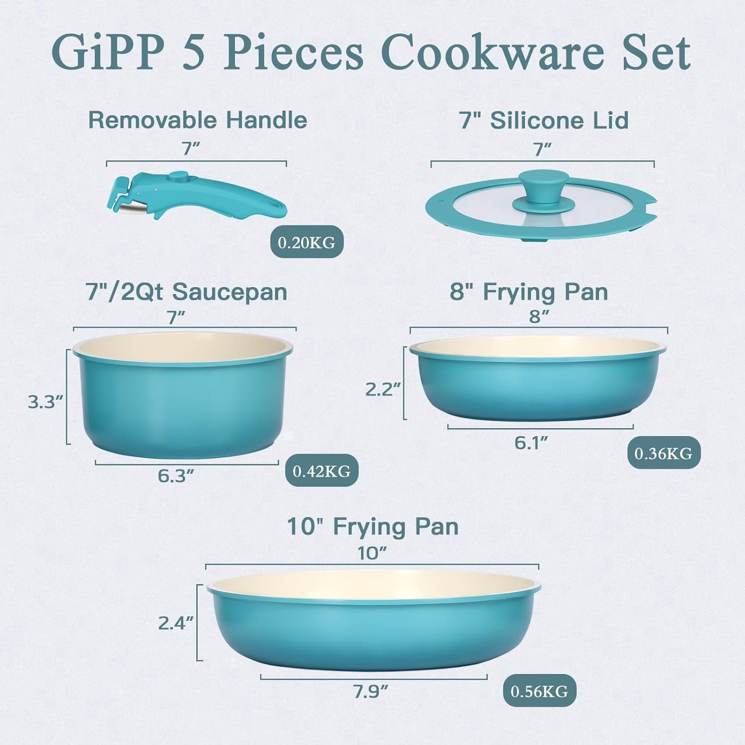 image:imageGiPP 5PCS Pots and Pans Set Non Stick Nonstick Cookware Set Detachable Handle Ceramic Pots for Cooking Non Stick with Removable Handle RV Cookware Set for All Stoves Red Black GradienLight Blue Gradient