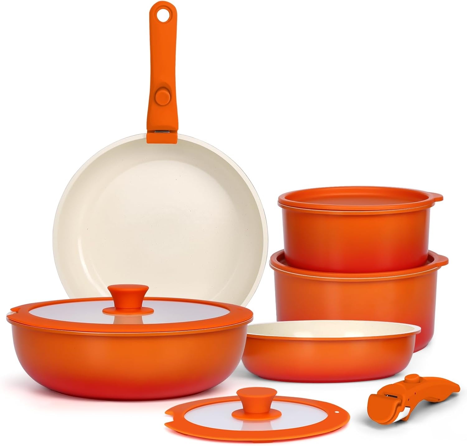image:imageGiPP 5PCS Pots and Pans Set Non Stick Nonstick Cookware Set Detachable Handle Ceramic Pots for Cooking Non Stick with Removable Handle RV Cookware Set for All Stoves Red Black GradienOrange Gradient