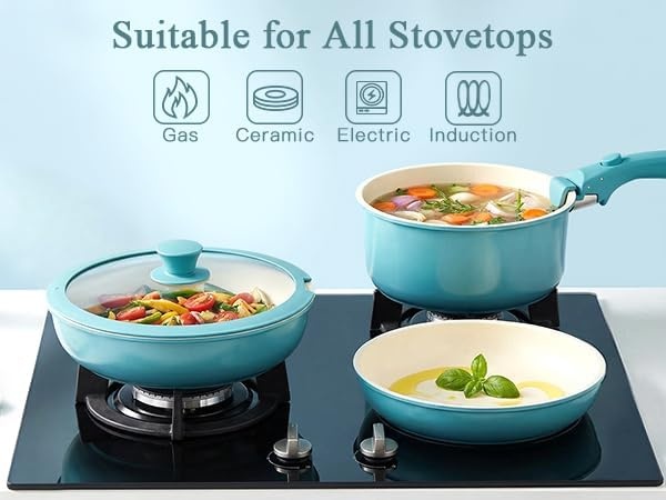 image:imageGiPP 5PCS Pots and Pans Set Non Stick Nonstick Cookware Set Detachable Handle Ceramic Pots for Cooking Non Stick with Removable Handle RV Cookware Set for All Stoves Red Black GradienLight Blue Gradient