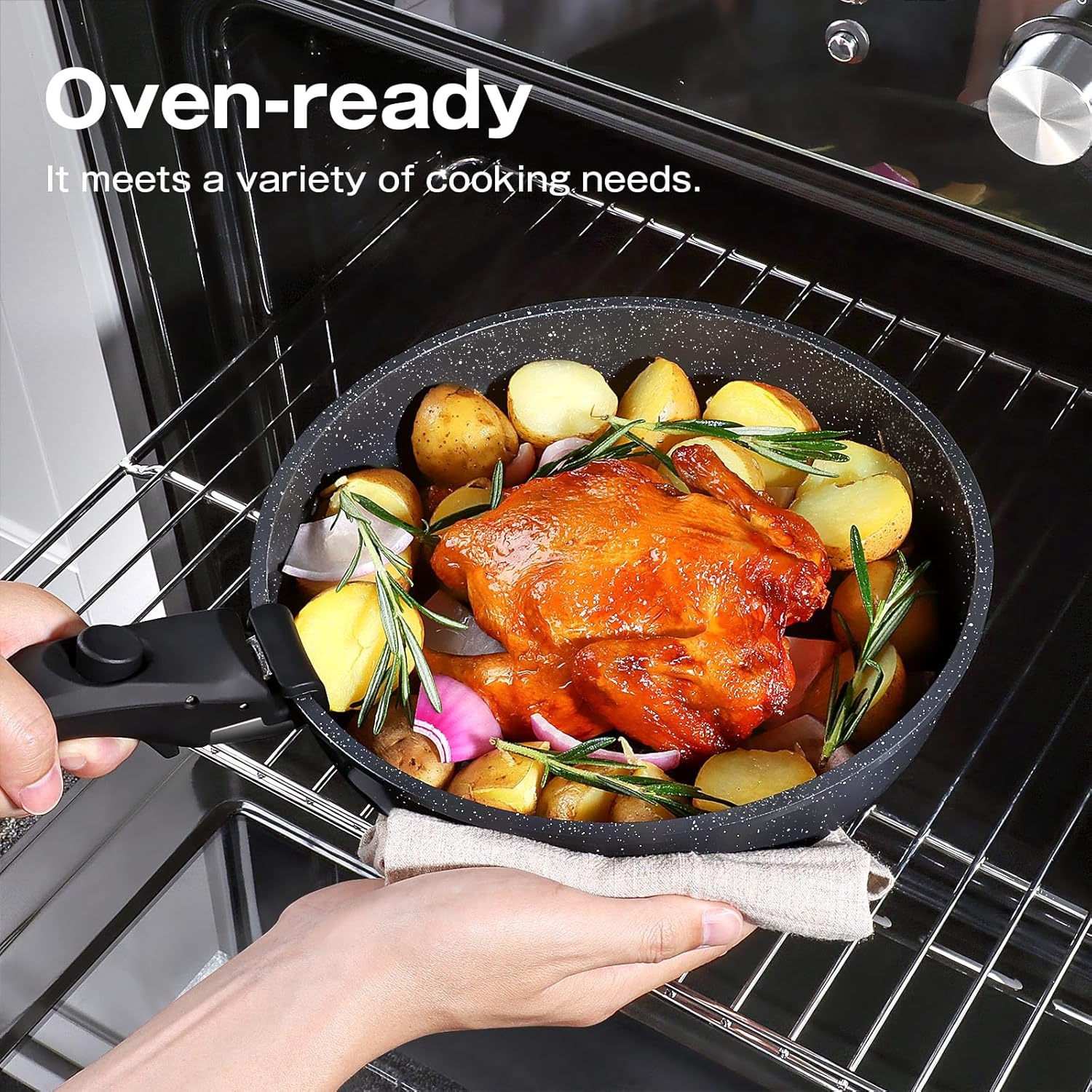 image:imageGiPP 5Pcs Pots and Pans Set Non Stick Cookware Sets Nonstick Detachable Handle Induction Kitchen Set Removable Handle RV Cookware set Oven SafeDark Gray