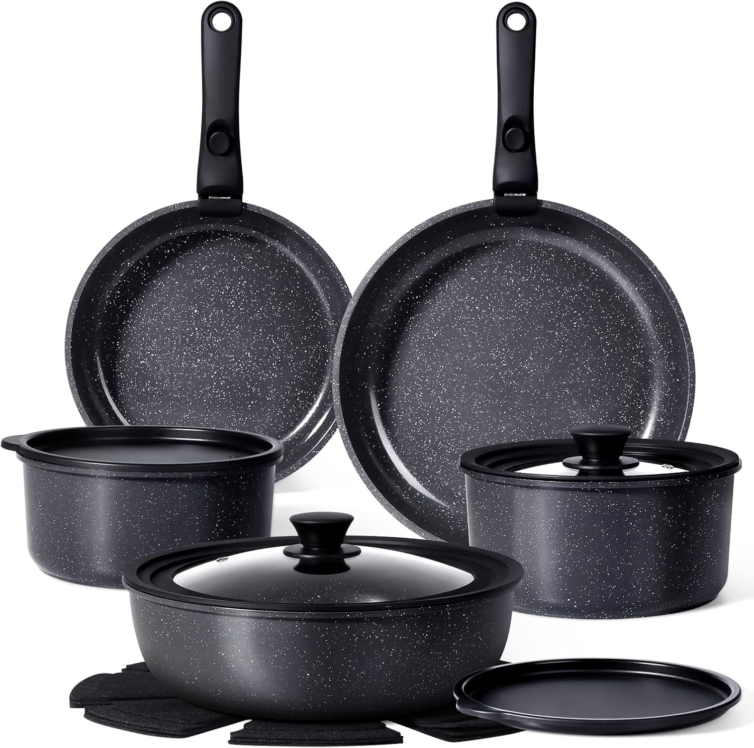 image:imageGiPP 5Pcs Pots and Pans Set Non Stick Cookware Sets Nonstick Detachable Handle Induction Kitchen Set Removable Handle RV Cookware set Oven SafeDark Gray