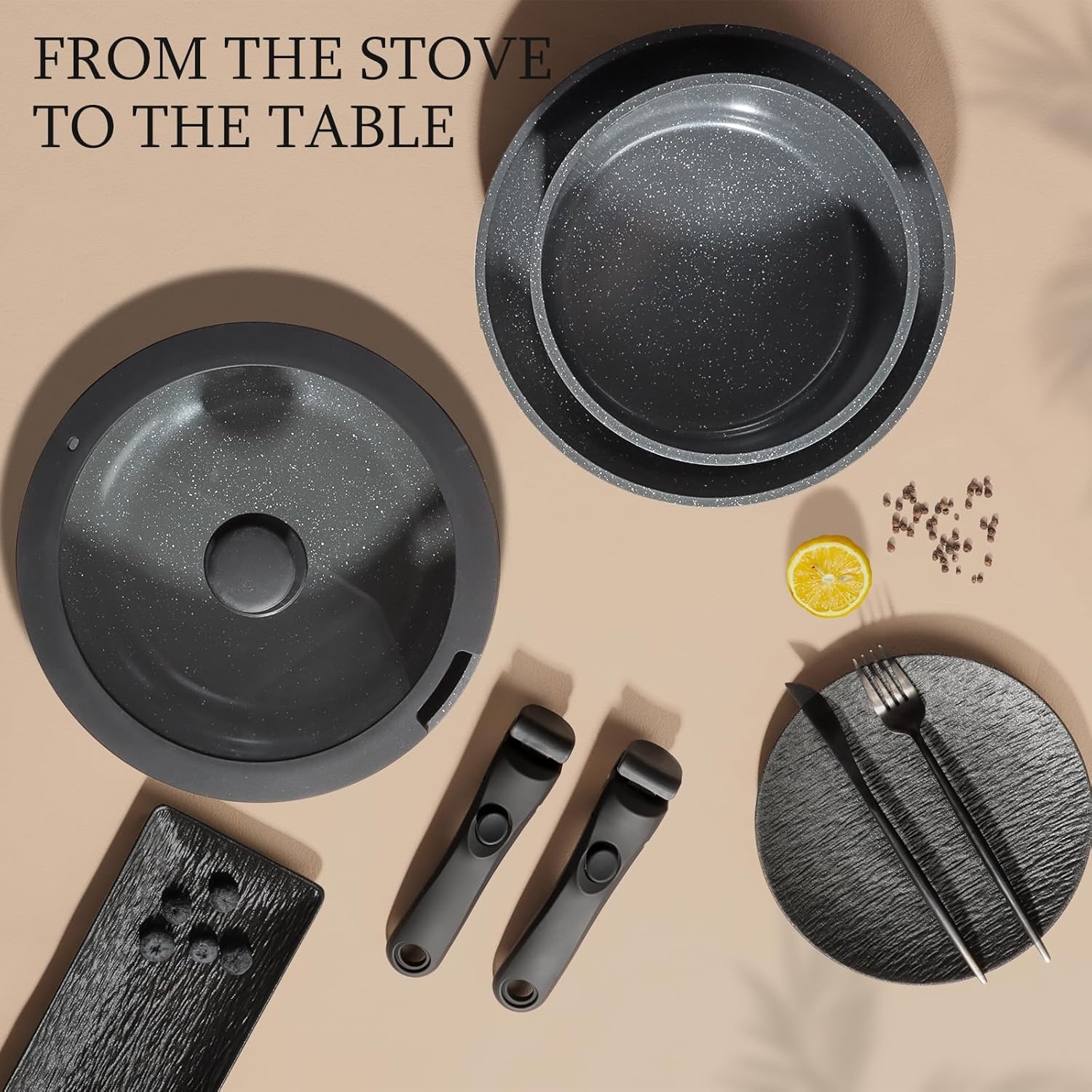 image:imageGiPP 5Pcs Pots and Pans Set Non Stick Cookware Sets Nonstick Detachable Handle Induction Kitchen Set Removable Handle RV Cookware set Oven SafeDark Gray