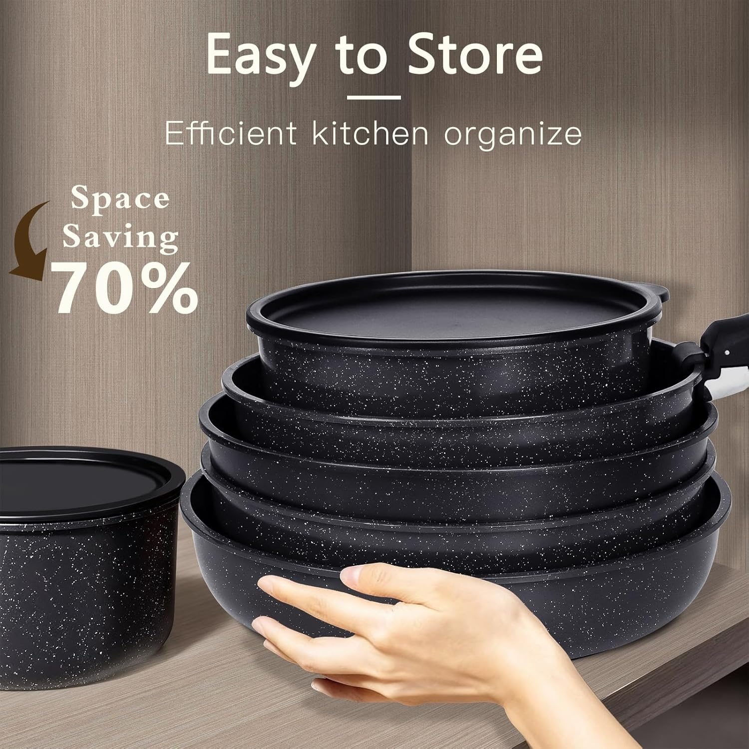image:imageGiPP 5Pcs Pots and Pans Set Non Stick Cookware Sets Nonstick Detachable Handle Induction Kitchen Set Removable Handle RV Cookware set Oven SafeDark Gray