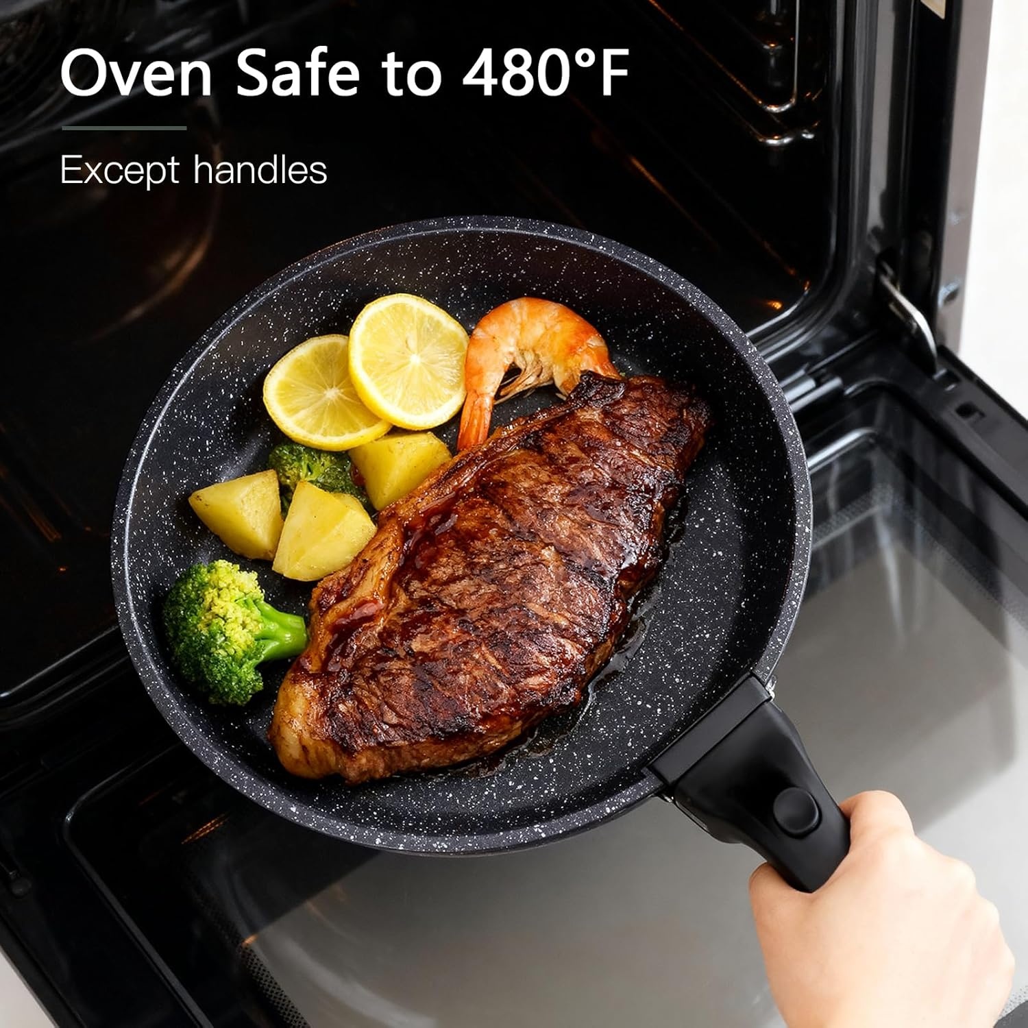 image:imageGiPP 5Pcs Pots and Pans Set Non Stick Cookware Sets Nonstick Detachable Handle Induction Kitchen Set Removable Handle RV Cookware set Oven SafeDark Gray