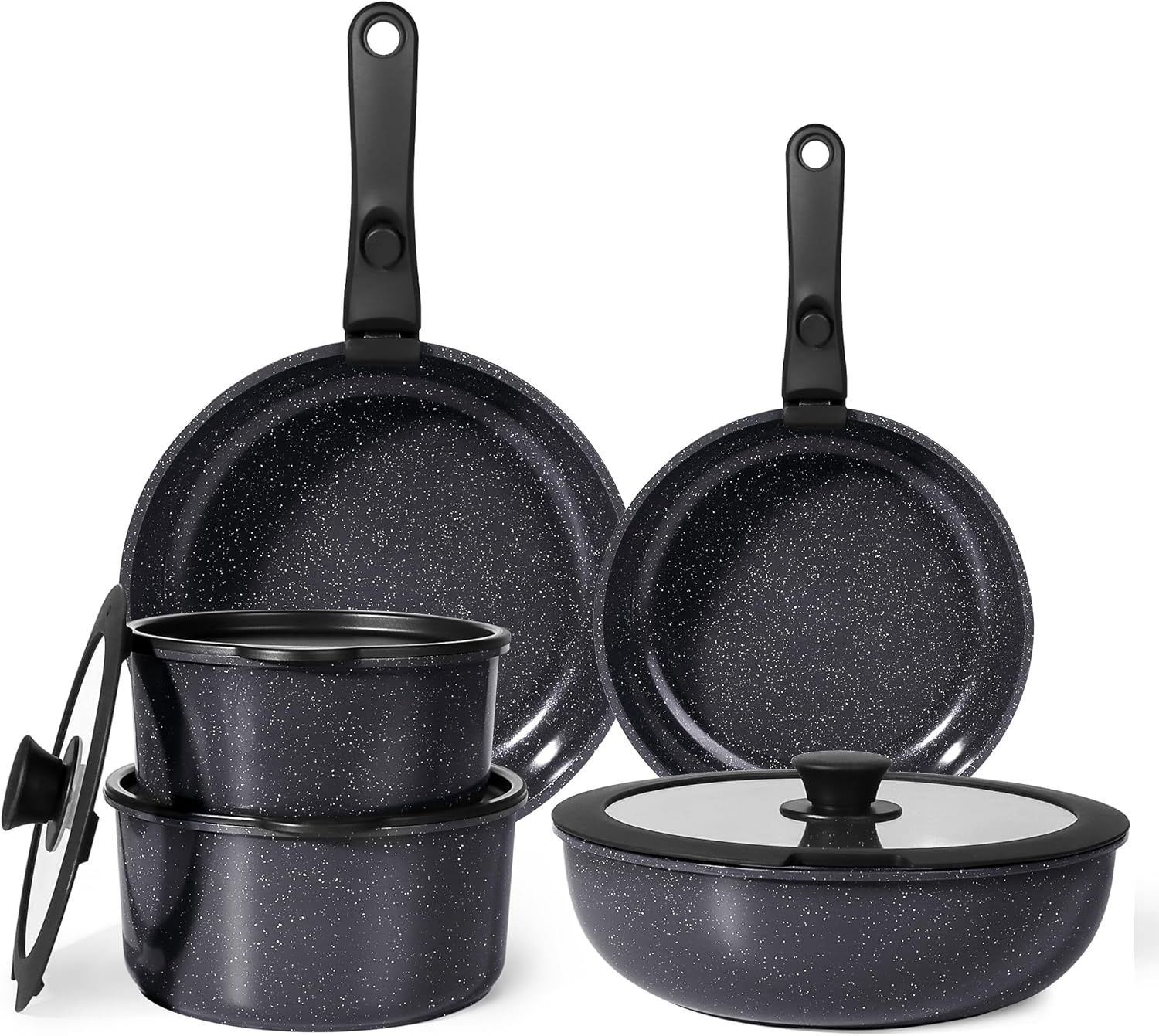 image:imageGiPP 5Pcs Pots and Pans Set Non Stick Cookware Sets Nonstick Detachable Handle Induction Kitchen Set Removable Handle RV Cookware set Oven SafeDark Gray