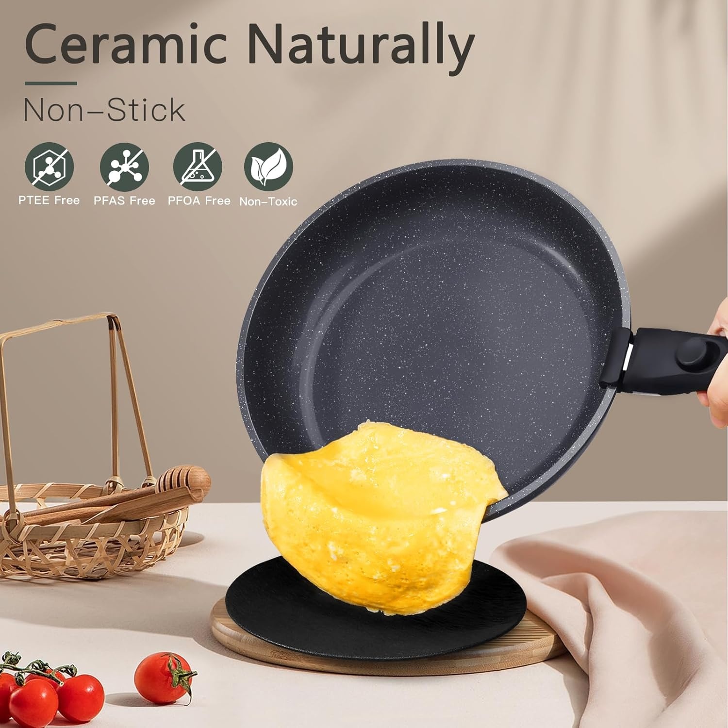 image:imageGiPP 5Pcs Pots and Pans Set Non Stick Cookware Sets Nonstick Detachable Handle Induction Kitchen Set Removable Handle RV Cookware set Oven SafeDark Gray