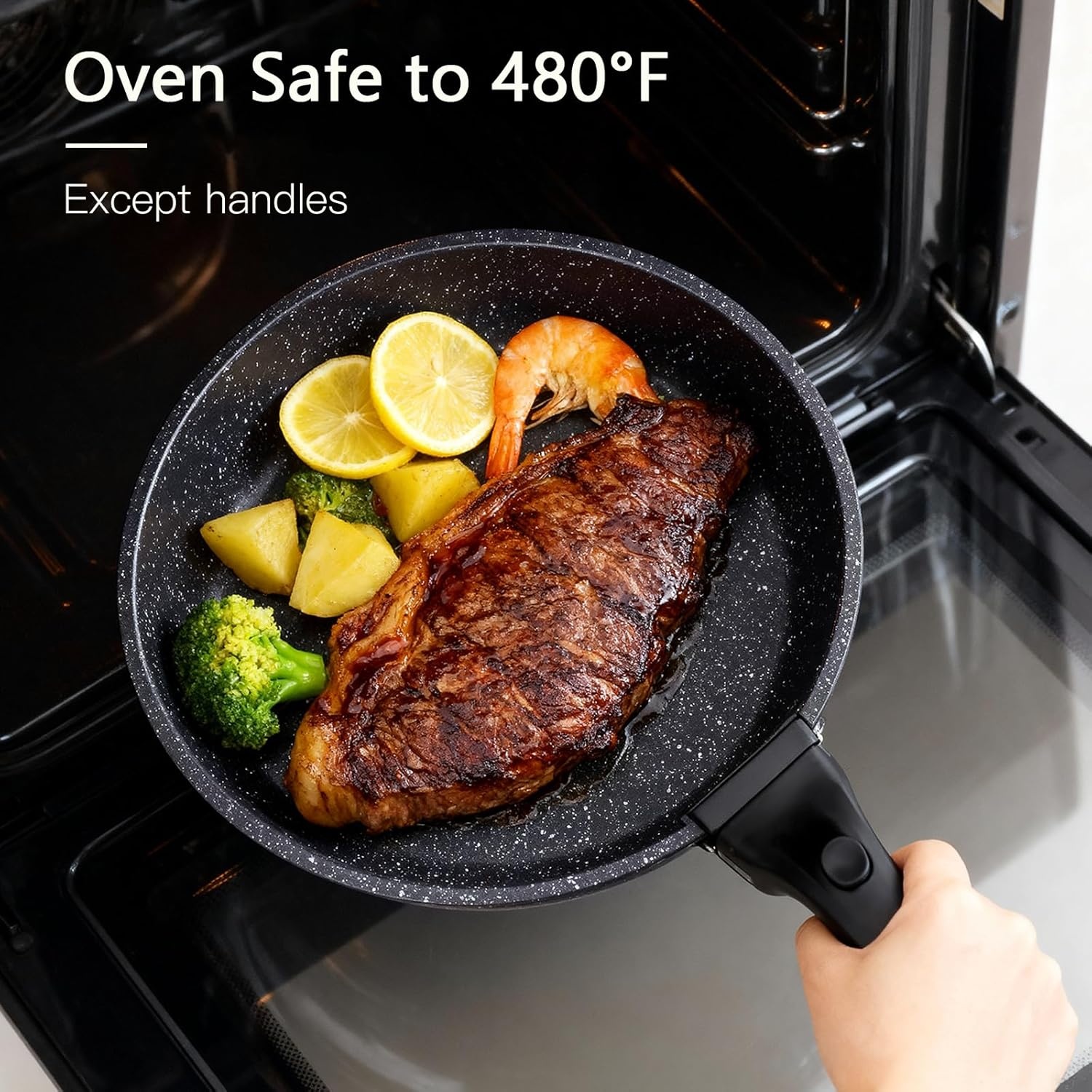 image:imageGiPP 5Pcs Pots and Pans Set Non Stick Cookware Sets Nonstick Detachable Handle Induction Kitchen Set Removable Handle RV Cookware set Oven SafeDark Gray