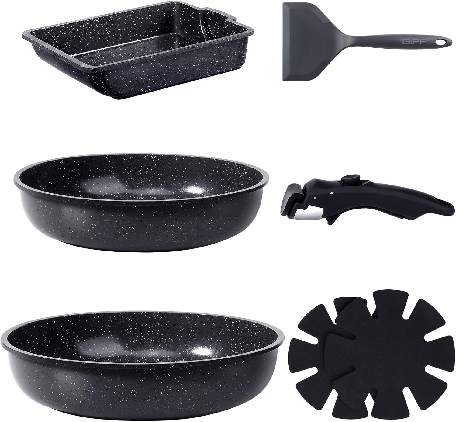 image:imageGiPP 5Pcs Pots and Pans Set Non Stick Cookware Sets Nonstick Detachable Handle Induction Kitchen Set Removable Handle RV Cookware set Oven SafeDark Gray