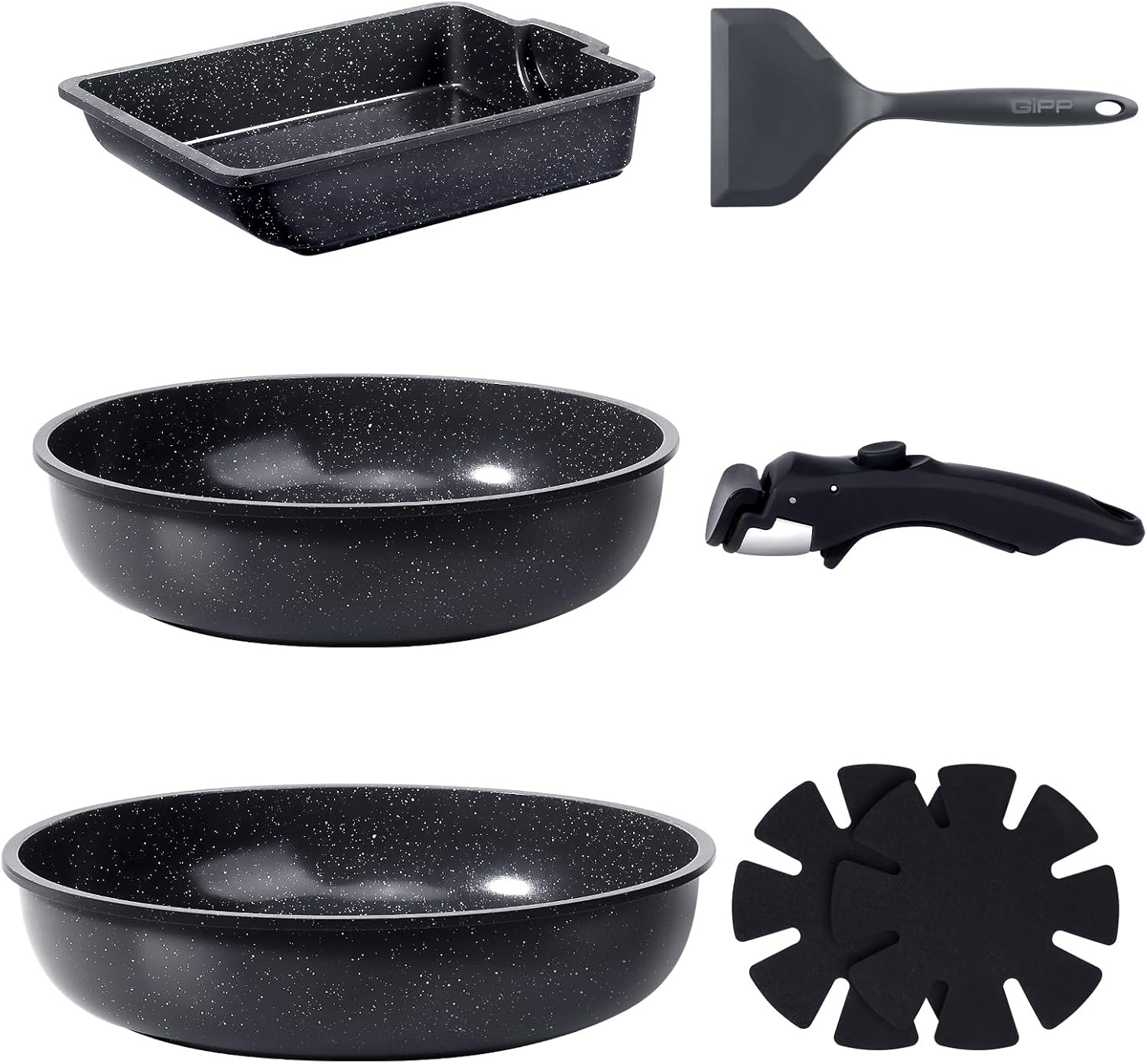 image:imageGiPP 5Pcs Pots and Pans Set Non Stick Cookware Sets Nonstick Detachable Handle Induction Kitchen Set Removable Handle RV Cookware set Oven SafeDark Gray