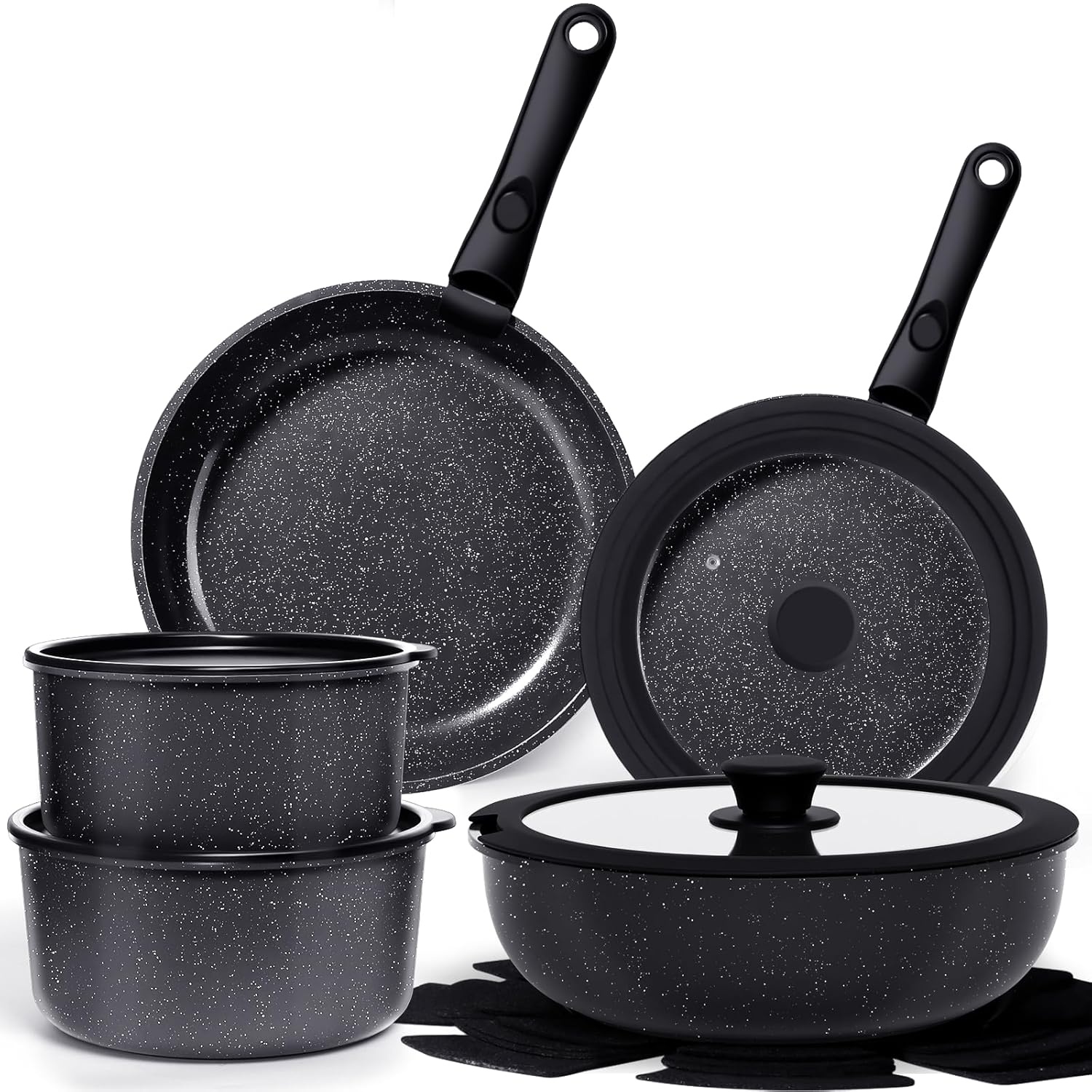 image:imageGiPP 5Pcs Pots and Pans Set Non Stick Cookware Sets Nonstick Detachable Handle Induction Kitchen Set Removable Handle RV Cookware set Oven SafeDark Gray