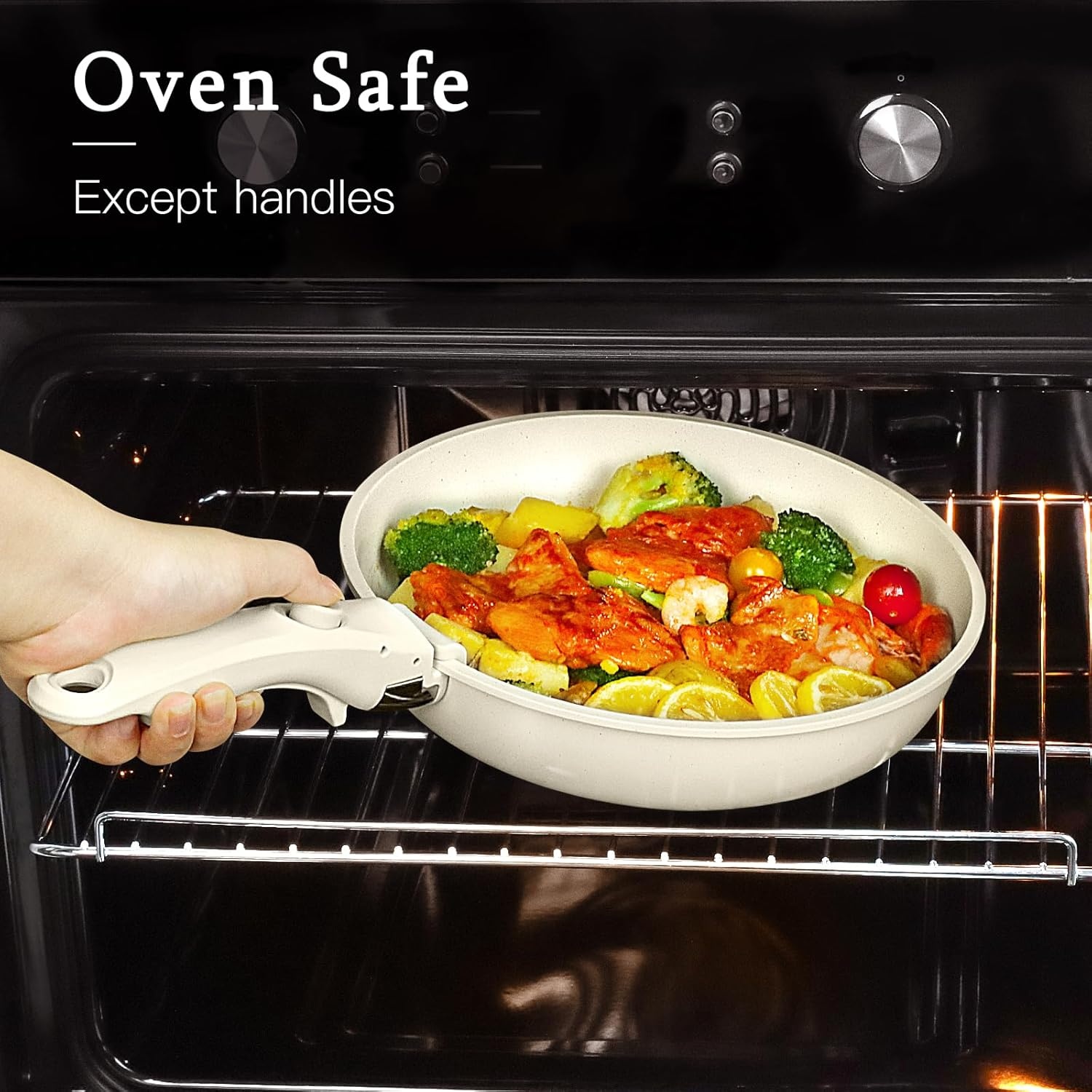 image:imageGiPP 5Pcs Pots and Pans Set Non Stick Cookware Sets Nonstick Detachable Handle Induction Kitchen Set Removable Handle RV Cookware set Oven SafeWhite