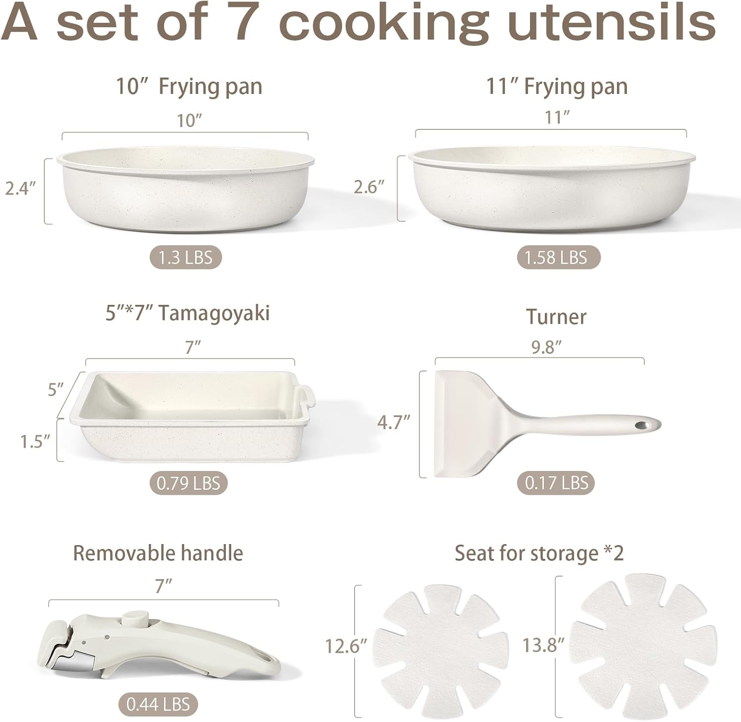 image:imageGiPP 5Pcs Pots and Pans Set Non Stick Cookware Sets Nonstick Detachable Handle Induction Kitchen Set Removable Handle RV Cookware set Oven SafeWhite