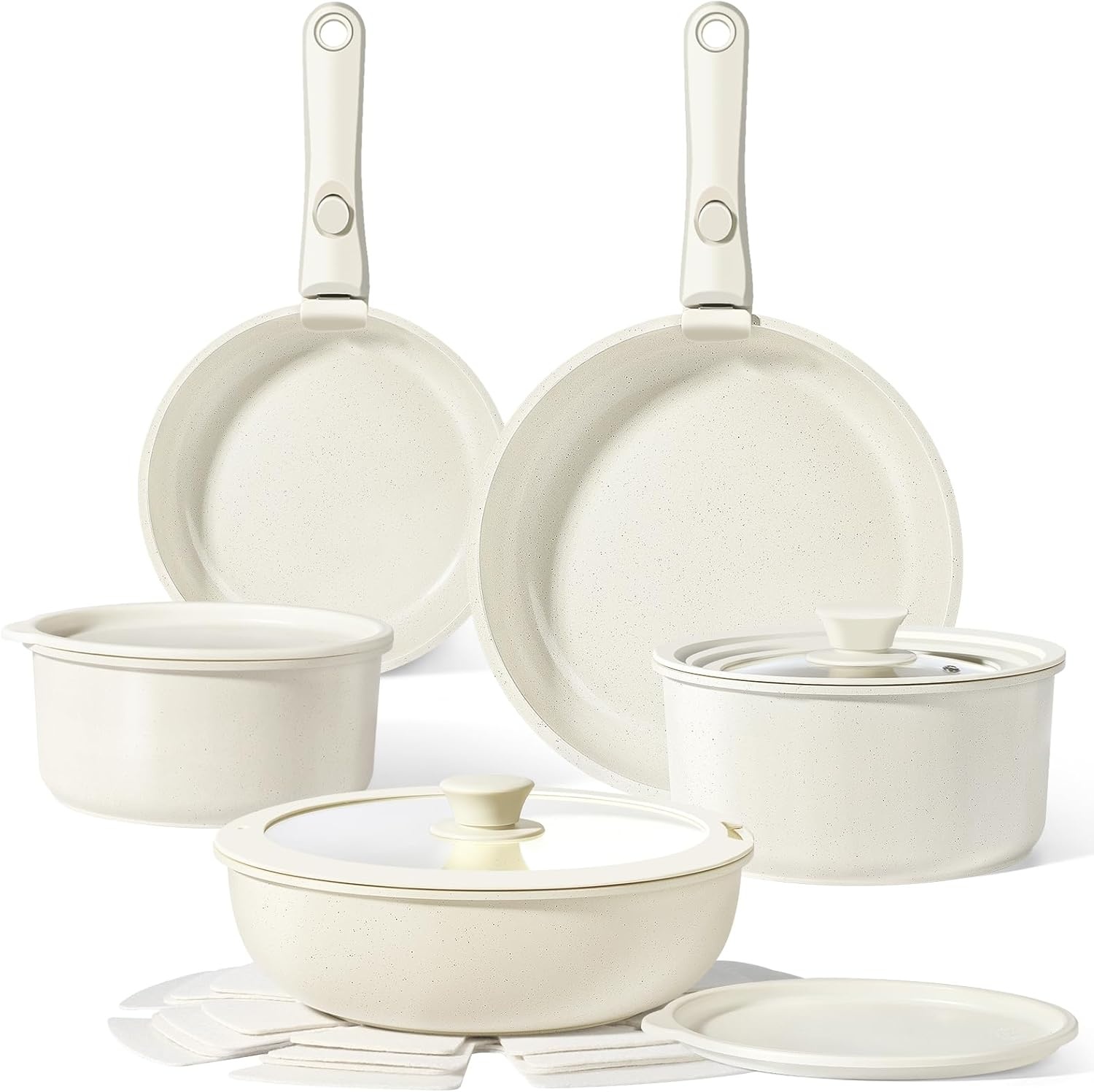 image:imageGiPP 5Pcs Pots and Pans Set Non Stick Cookware Sets Nonstick Detachable Handle Induction Kitchen Set Removable Handle RV Cookware set Oven SafeWhite