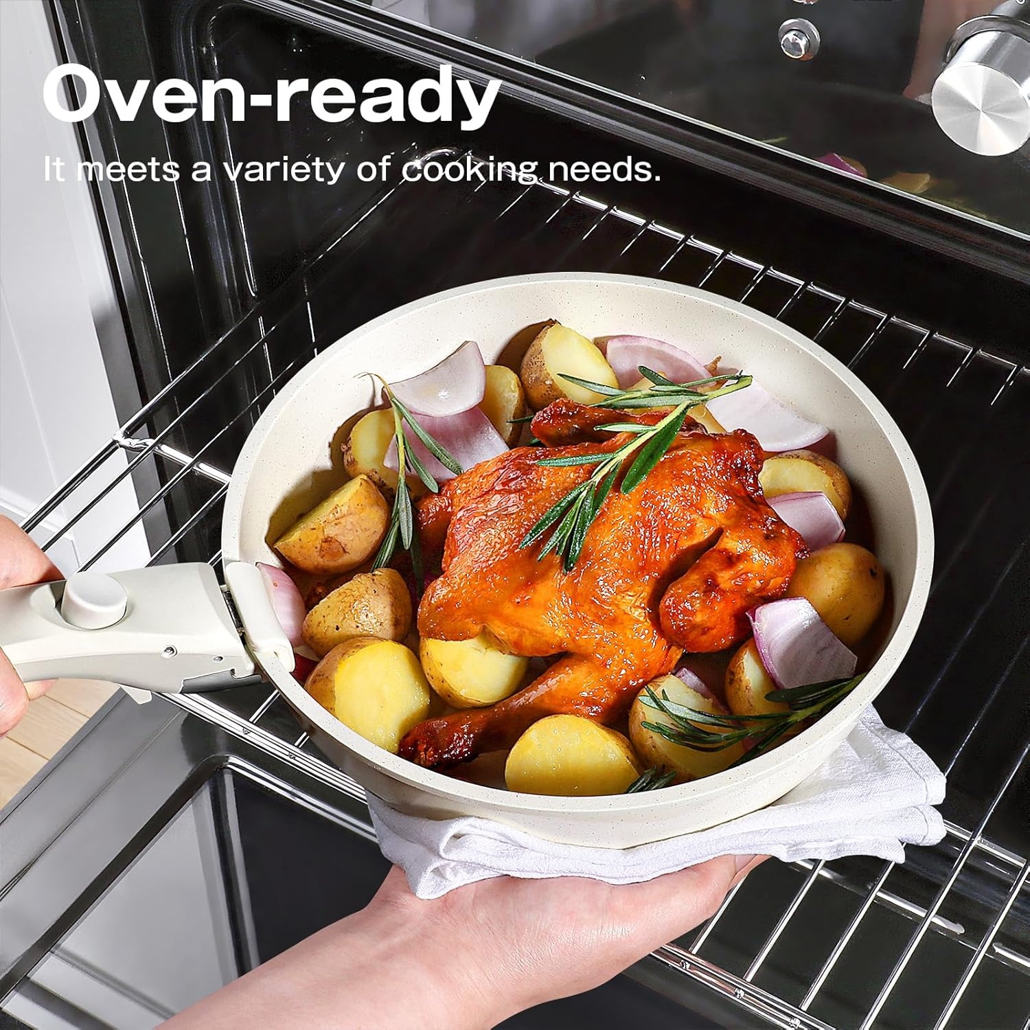 image:imageGiPP 5Pcs Pots and Pans Set Non Stick Cookware Sets Nonstick Detachable Handle Induction Kitchen Set Removable Handle RV Cookware set Oven SafeWhite