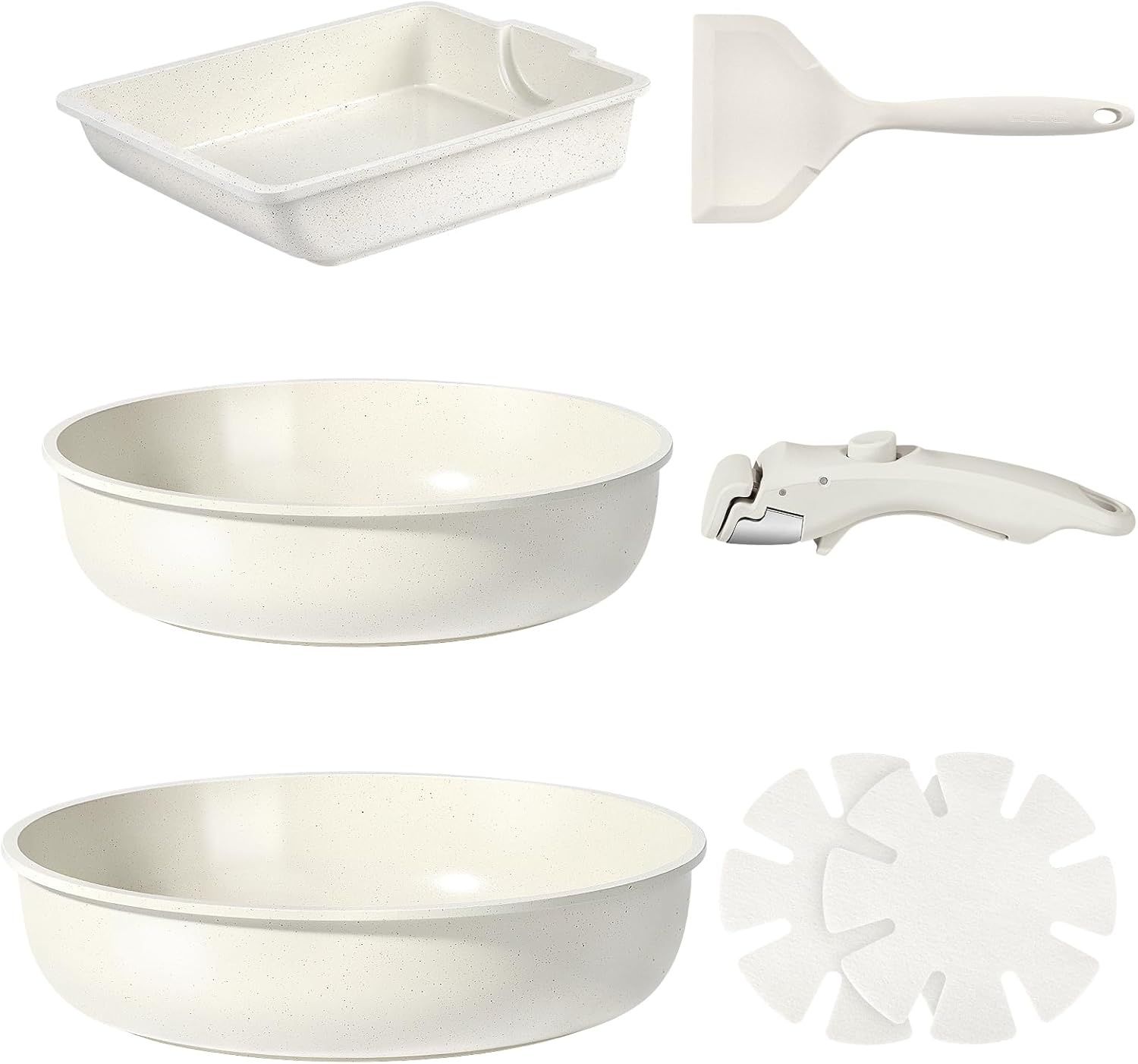 image:imageGiPP 5Pcs Pots and Pans Set Non Stick Cookware Sets Nonstick Detachable Handle Induction Kitchen Set Removable Handle RV Cookware set Oven SafeWhite