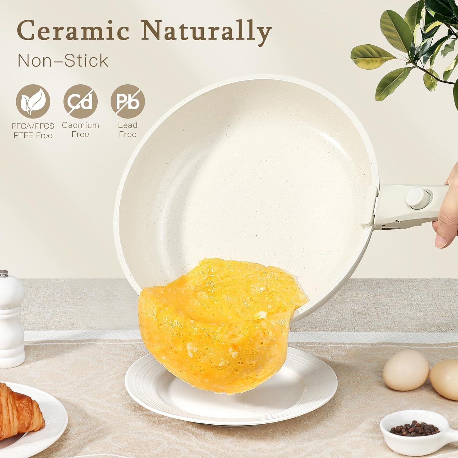 image:imageGiPP 5Pcs Pots and Pans Set Non Stick Cookware Sets Nonstick Detachable Handle Induction Kitchen Set Removable Handle RV Cookware set Oven SafeWhite