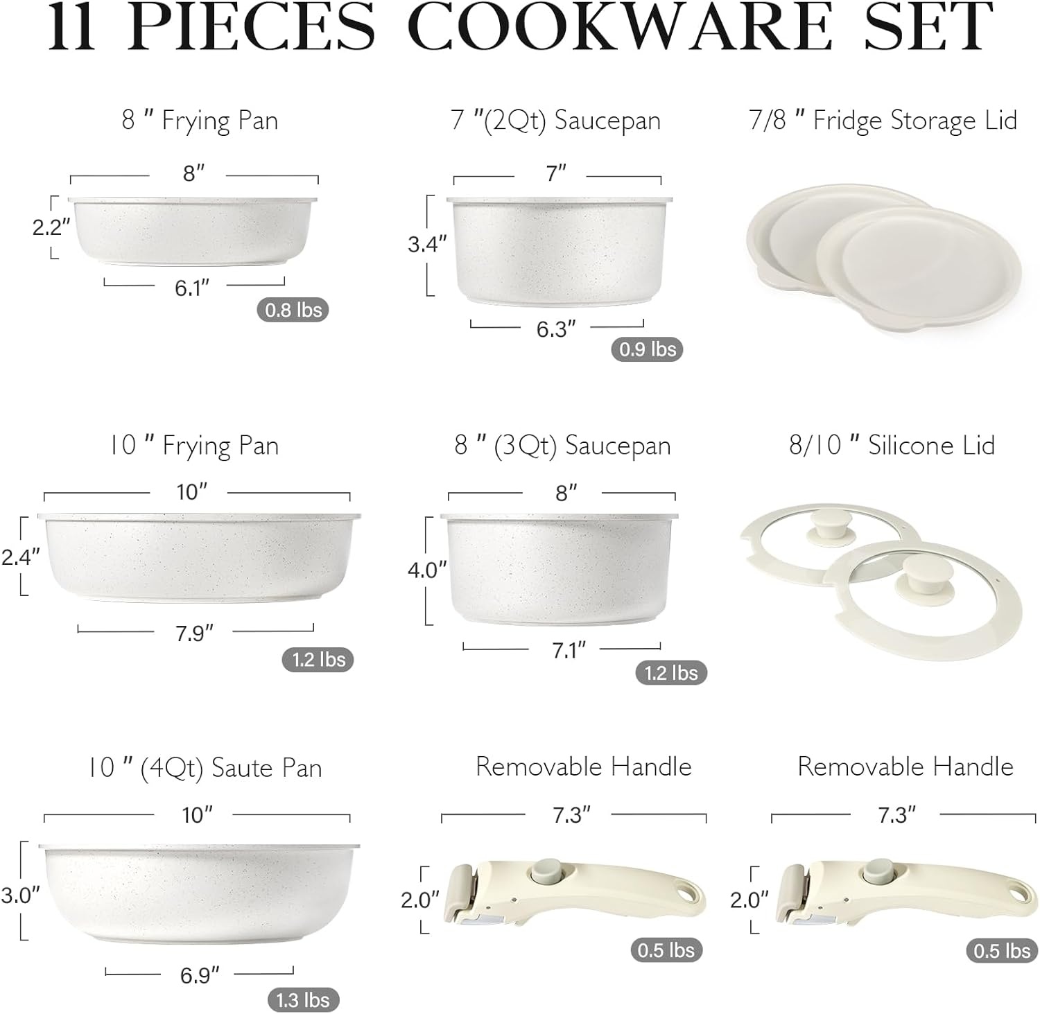 image:imageGiPP 5Pcs Pots and Pans Set Non Stick Cookware Sets Nonstick Detachable Handle Induction Kitchen Set Removable Handle RV Cookware set Oven SafeWhite