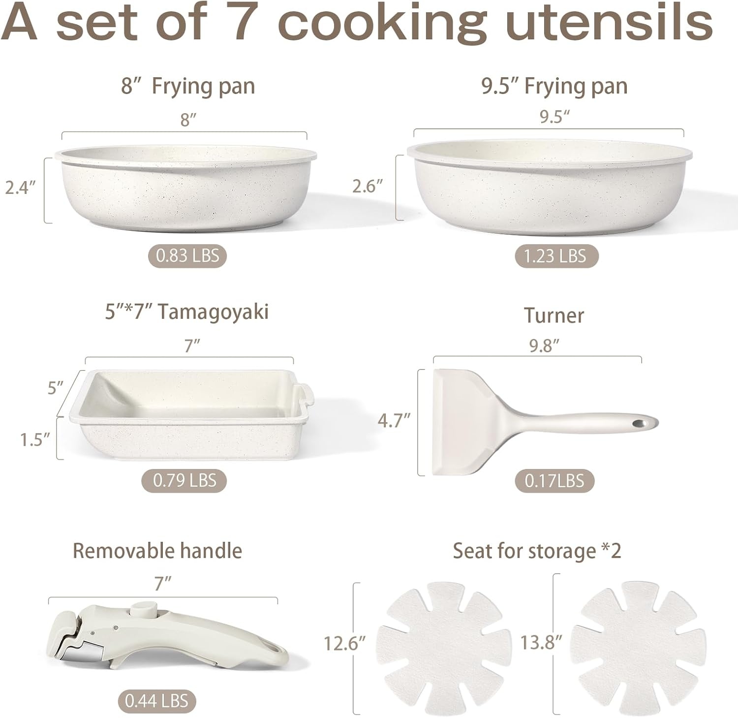 image:imageGiPP 5Pcs Pots and Pans Set Non Stick Cookware Sets Nonstick Detachable Handle Induction Kitchen Set Removable Handle RV Cookware set Oven SafeWhite