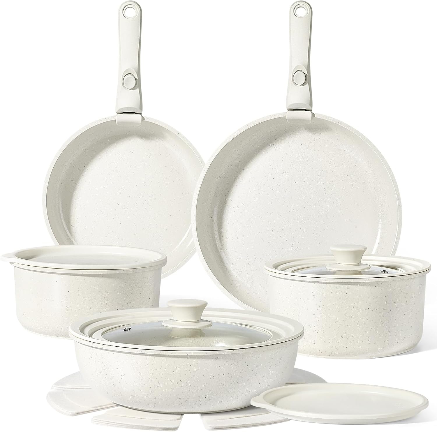 image:imageGiPP 5Pcs Pots and Pans Set Non Stick Cookware Sets Nonstick Detachable Handle Induction Kitchen Set Removable Handle RV Cookware set Oven SafeWhite