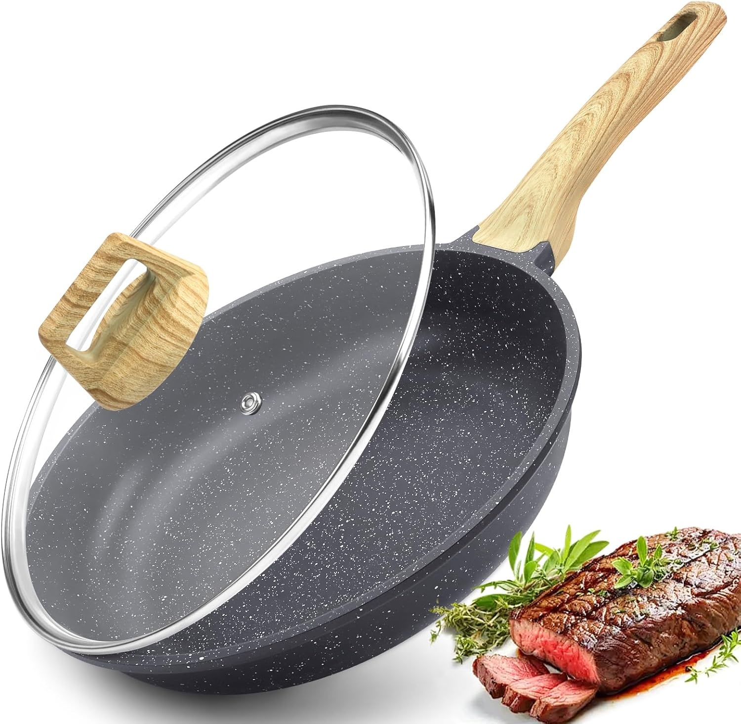 image:imageGiPP Ceramic Nonstick Frying Pan with Lid 12 Healthy NonToxic Non Stick Skillet Omelette Pans Induction Compatible Chef Pan PFAS amp PFOAFree Dishwasher Safe Stay Cool HandlesGray