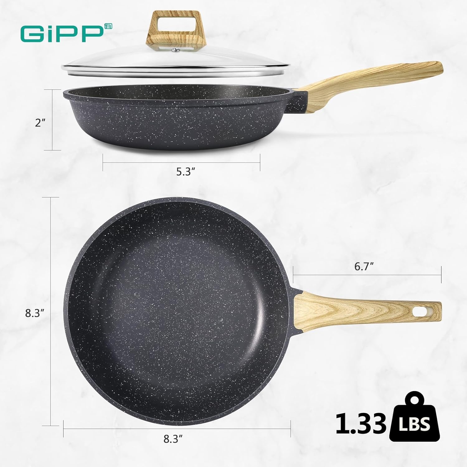 image:imageGiPP Ceramic Nonstick Frying Pan with Lid 12 Healthy NonToxic Non Stick Skillet Omelette Pans Induction Compatible Chef Pan PFAS amp PFOAFree Dishwasher Safe Stay Cool HandlesGray