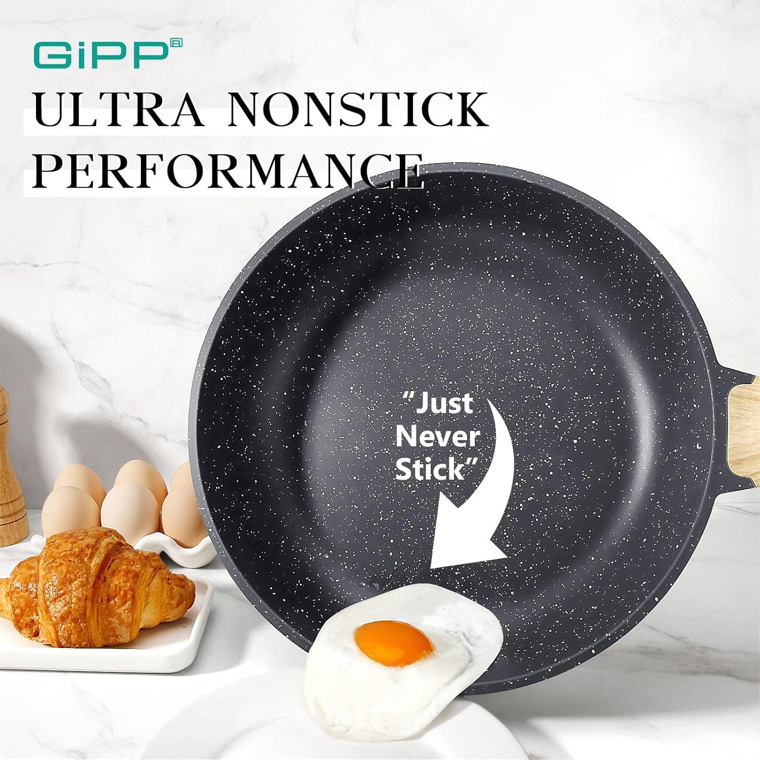 image:imageGiPP Ceramic Nonstick Frying Pan with Lid 12 Healthy NonToxic Non Stick Skillet Omelette Pans Induction Compatible Chef Pan PFAS amp PFOAFree Dishwasher Safe Stay Cool HandlesGray