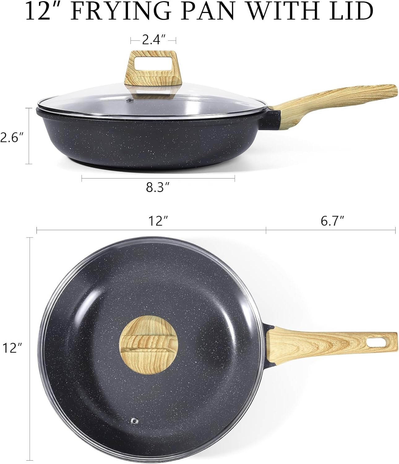 image:imageGiPP Ceramic Nonstick Frying Pan with Lid 12 Healthy NonToxic Non Stick Skillet Omelette Pans Induction Compatible Chef Pan PFAS amp PFOAFree Dishwasher Safe Stay Cool HandlesGray