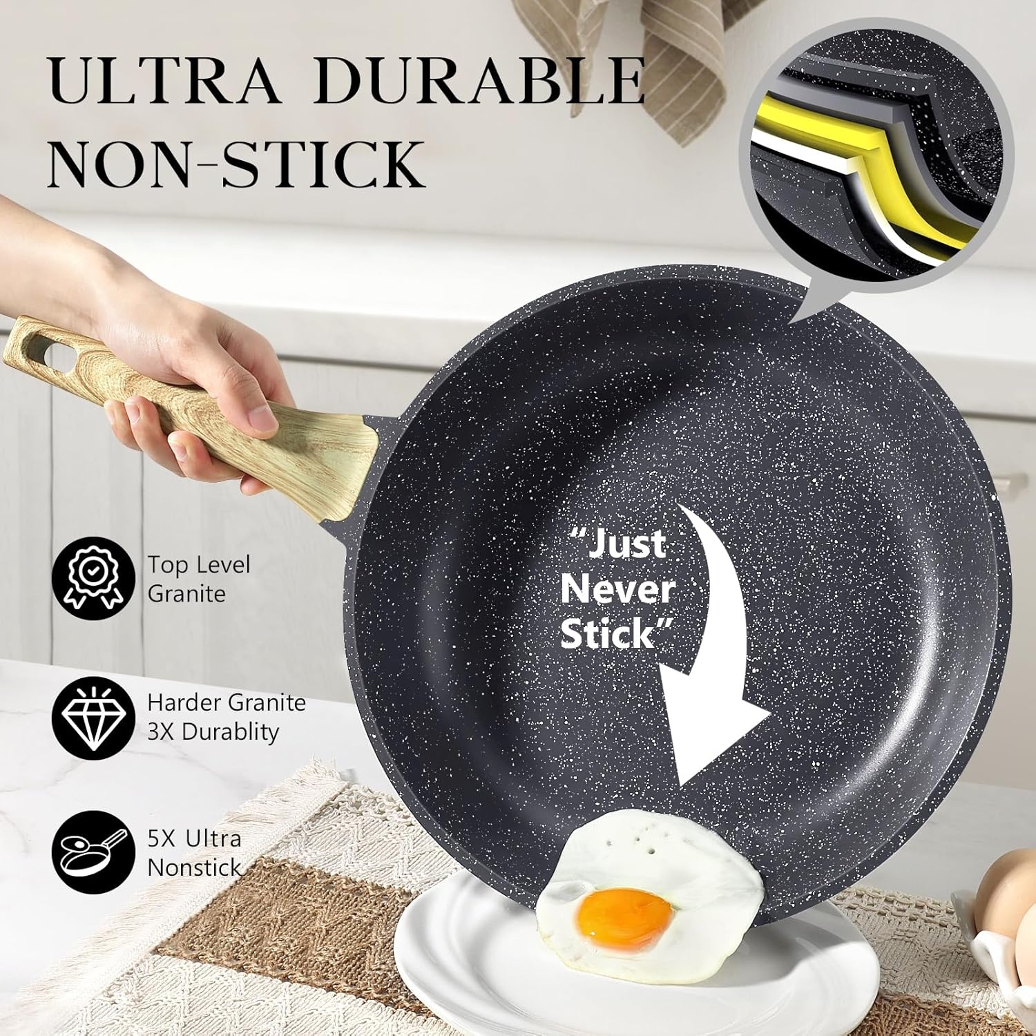 image:imageGiPP Ceramic Nonstick Frying Pan with Lid 12 Healthy NonToxic Non Stick Skillet Omelette Pans Induction Compatible Chef Pan PFAS amp PFOAFree Dishwasher Safe Stay Cool HandlesGray