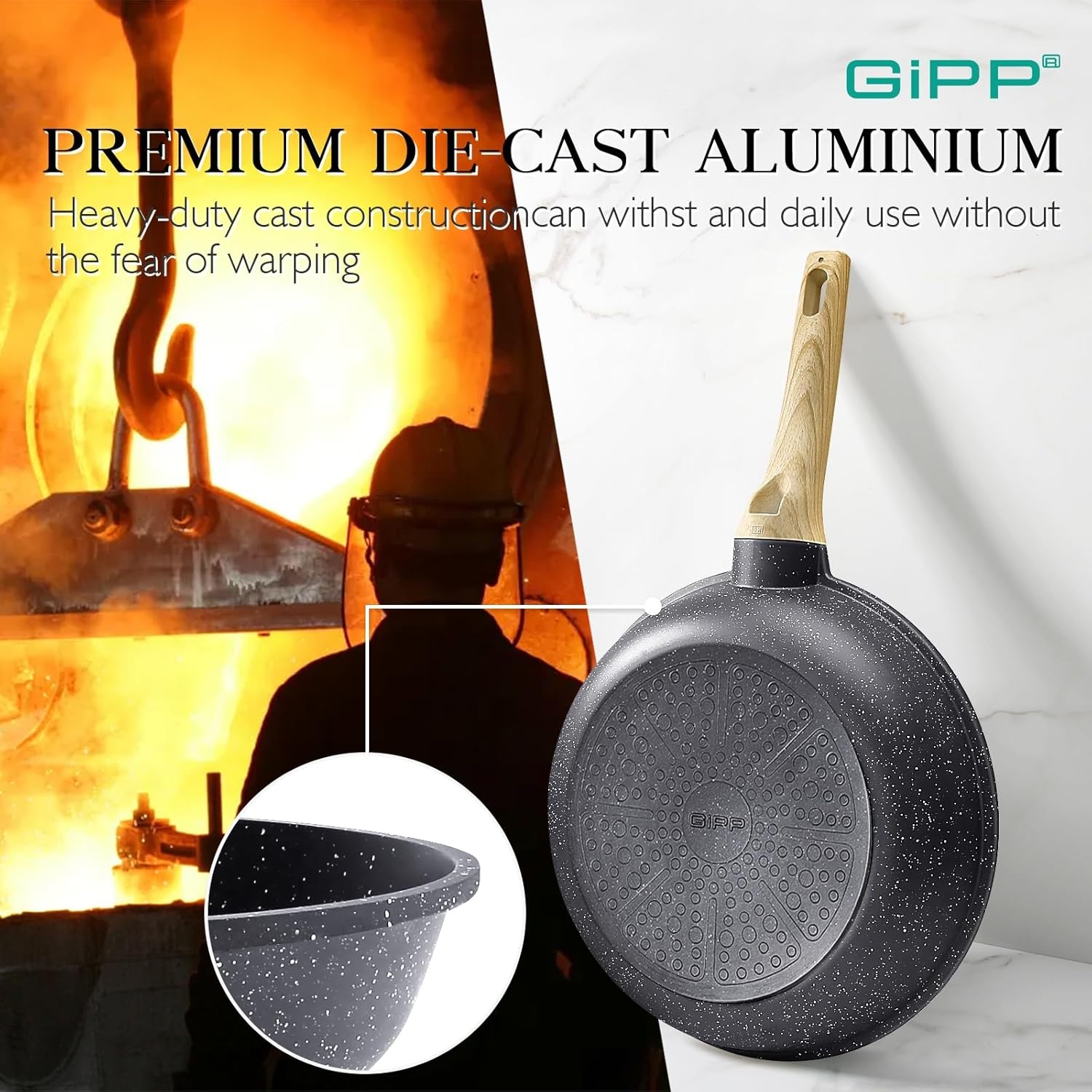 image:imageGiPP Ceramic Nonstick Frying Pan with Lid 12 Healthy NonToxic Non Stick Skillet Omelette Pans Induction Compatible Chef Pan PFAS amp PFOAFree Dishwasher Safe Stay Cool HandlesGray