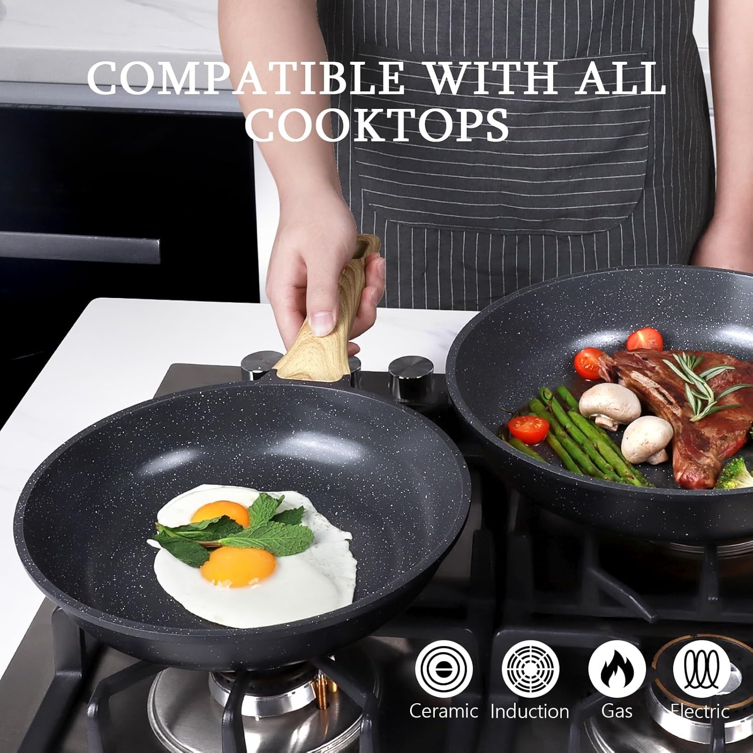 image:imageGiPP Ceramic Nonstick Frying Pan with Lid 12 Healthy NonToxic Non Stick Skillet Omelette Pans Induction Compatible Chef Pan PFAS amp PFOAFree Dishwasher Safe Stay Cool HandlesGray