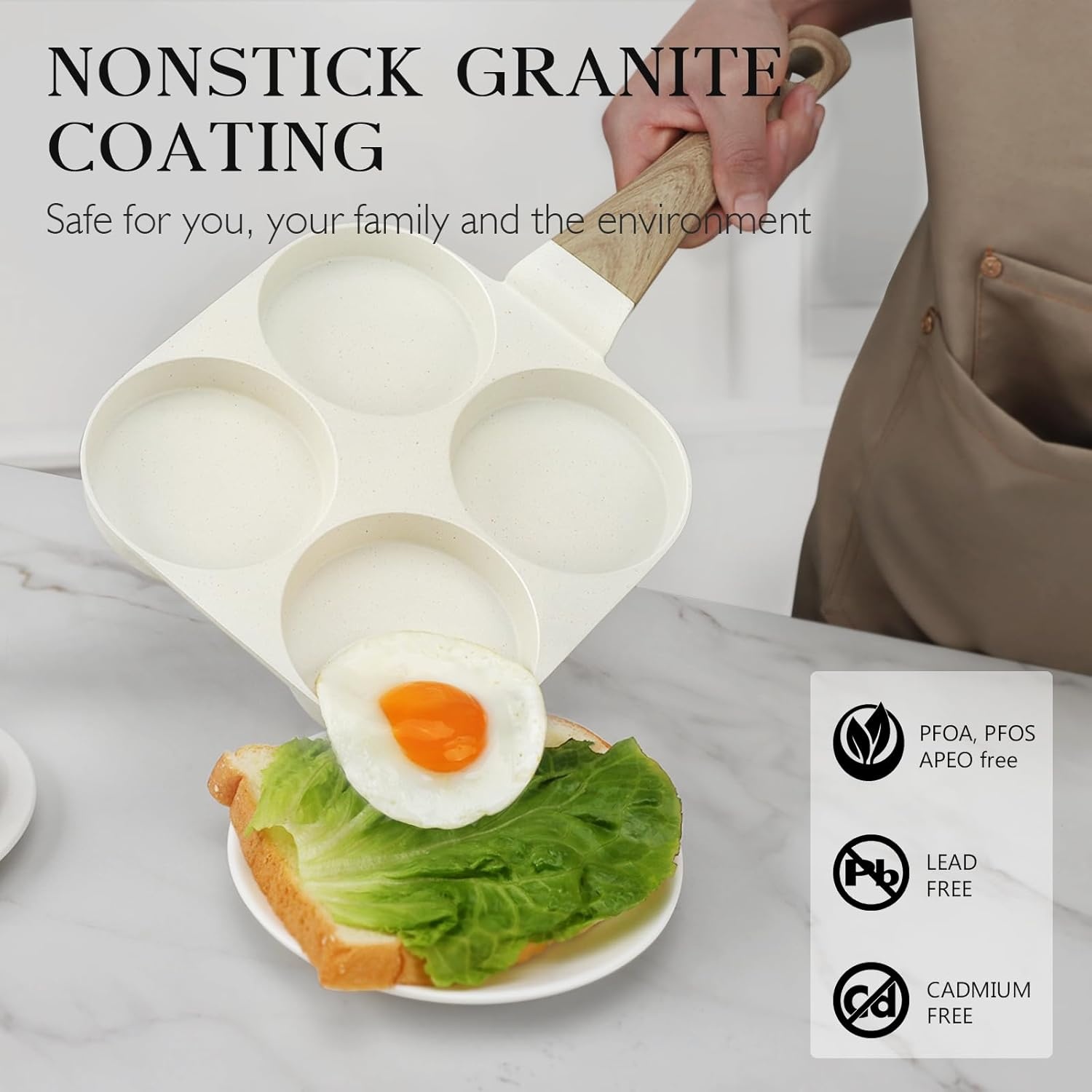 image:imageGiPP Non Stick Egg Pan 3 Section Breakfast Frying Pan 3In1 Divided Grill Pan with HeatResistant Handle 79 Omelette Pan Compatible with All Stovetops PFOA Free GreyCream White