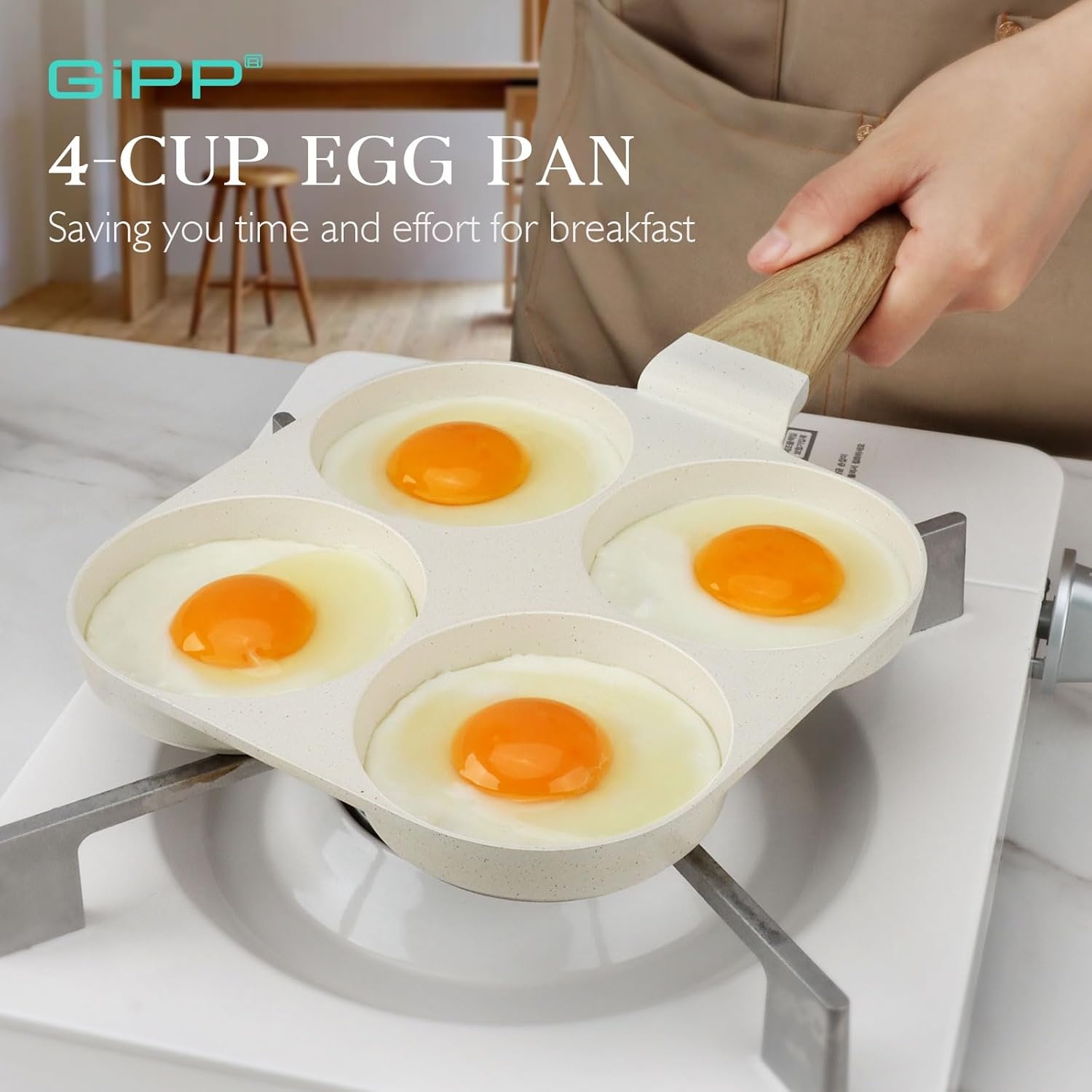image:imageGiPP Non Stick Egg Pan 3 Section Breakfast Frying Pan 3In1 Divided Grill Pan with HeatResistant Handle 79 Omelette Pan Compatible with All Stovetops PFOA Free GreyCream White