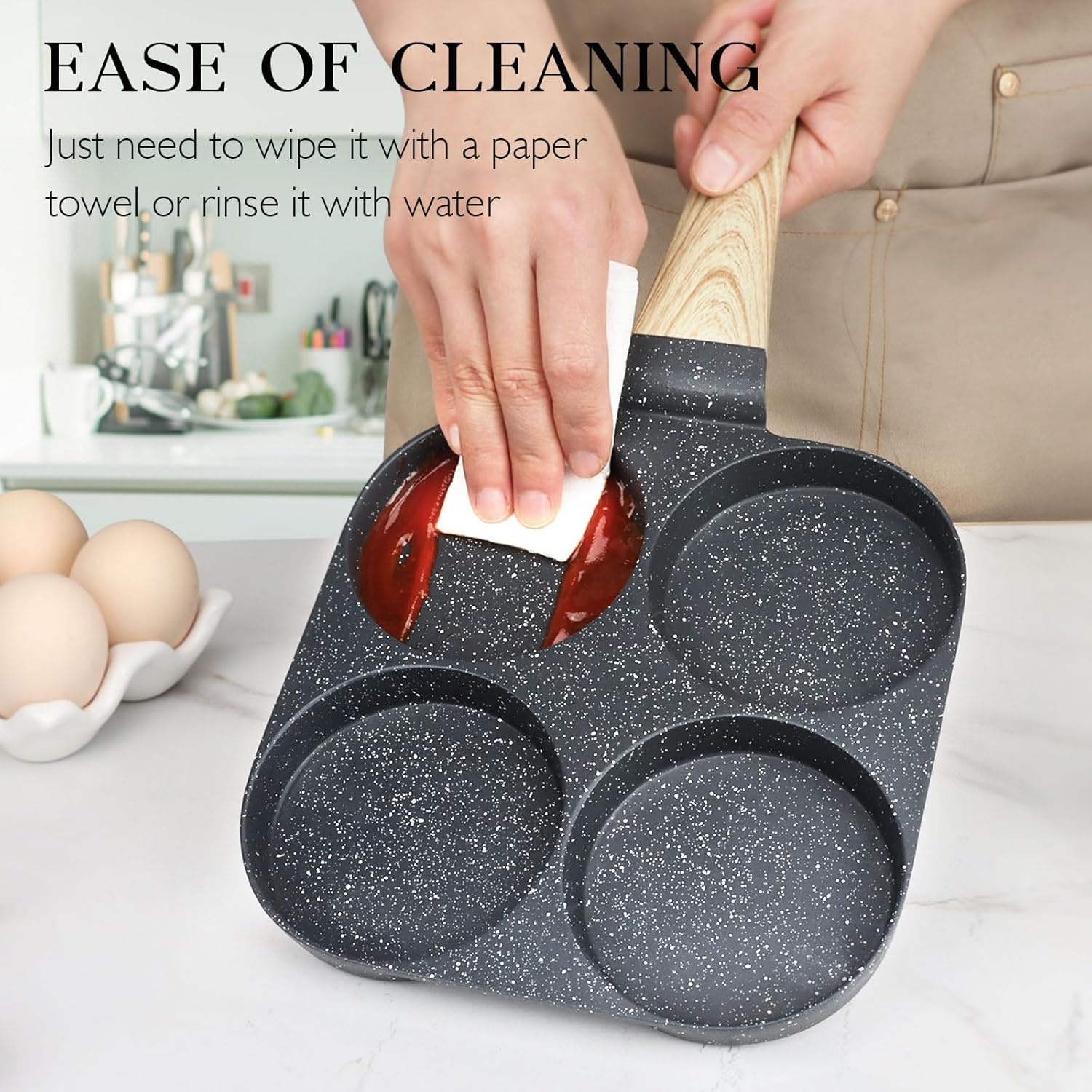 image:imageGiPP Non Stick Egg Pan 3 Section Breakfast Frying Pan 3In1 Divided Grill Pan with HeatResistant Handle 79 Omelette Pan Compatible with All Stovetops PFOA Free GreyDark Gray