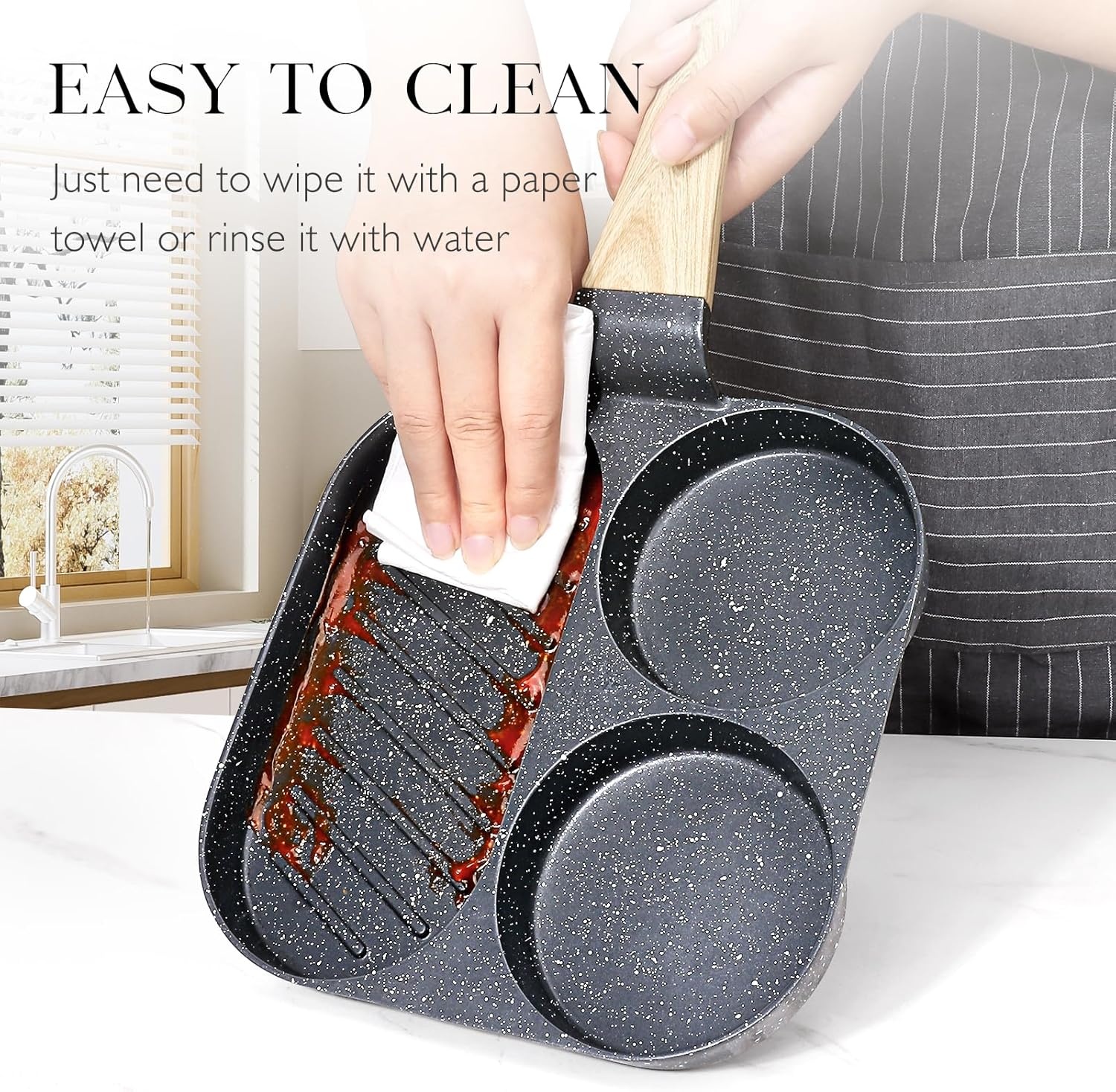 image:imageGiPP Non Stick Egg Pan 3 Section Breakfast Frying Pan 3In1 Divided Grill Pan with HeatResistant Handle 79 Omelette Pan Compatible with All Stovetops PFOA Free GreyDark Gray