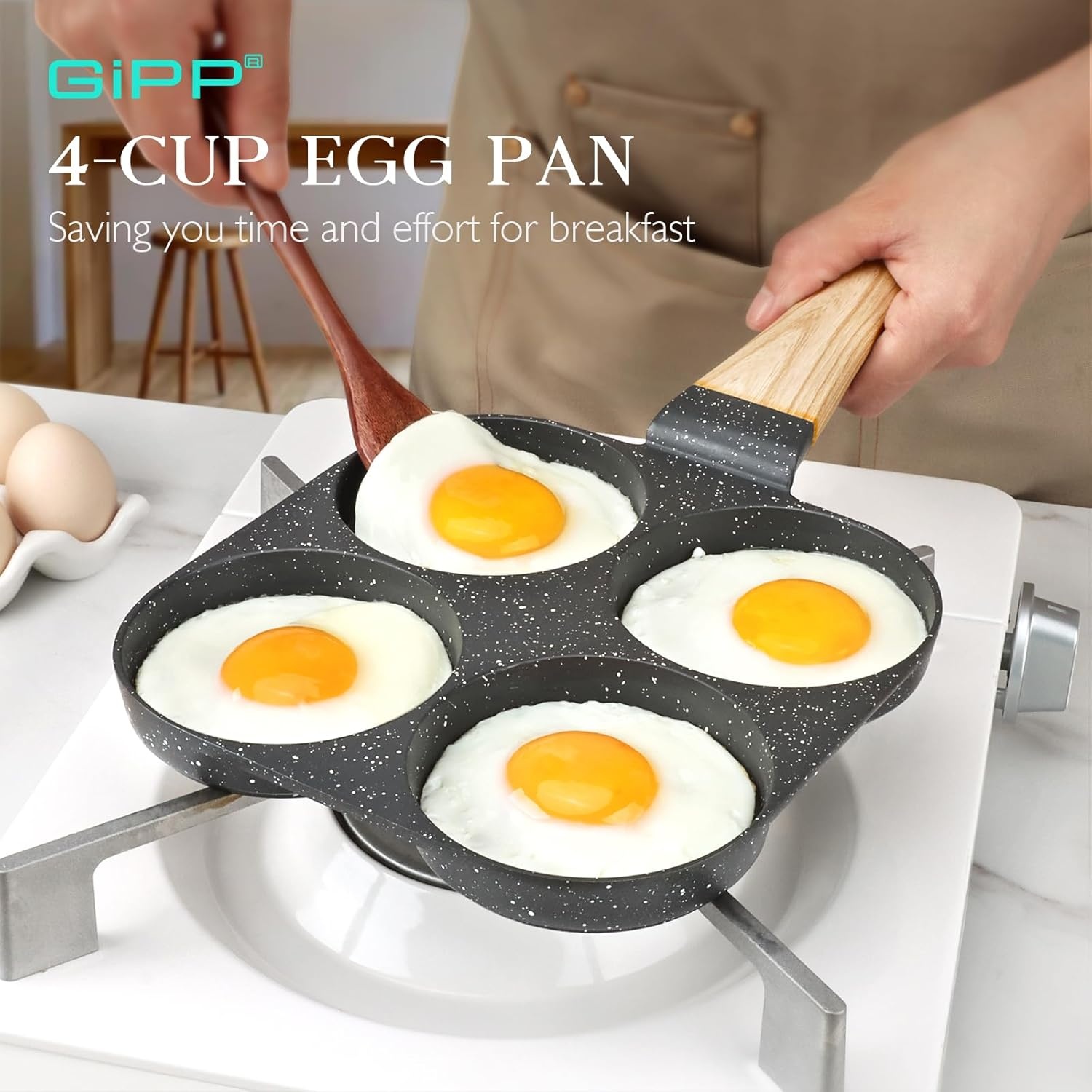 image:imageGiPP Non Stick Egg Pan 3 Section Breakfast Frying Pan 3In1 Divided Grill Pan with HeatResistant Handle 79 Omelette Pan Compatible with All Stovetops PFOA Free GreyDark Gray