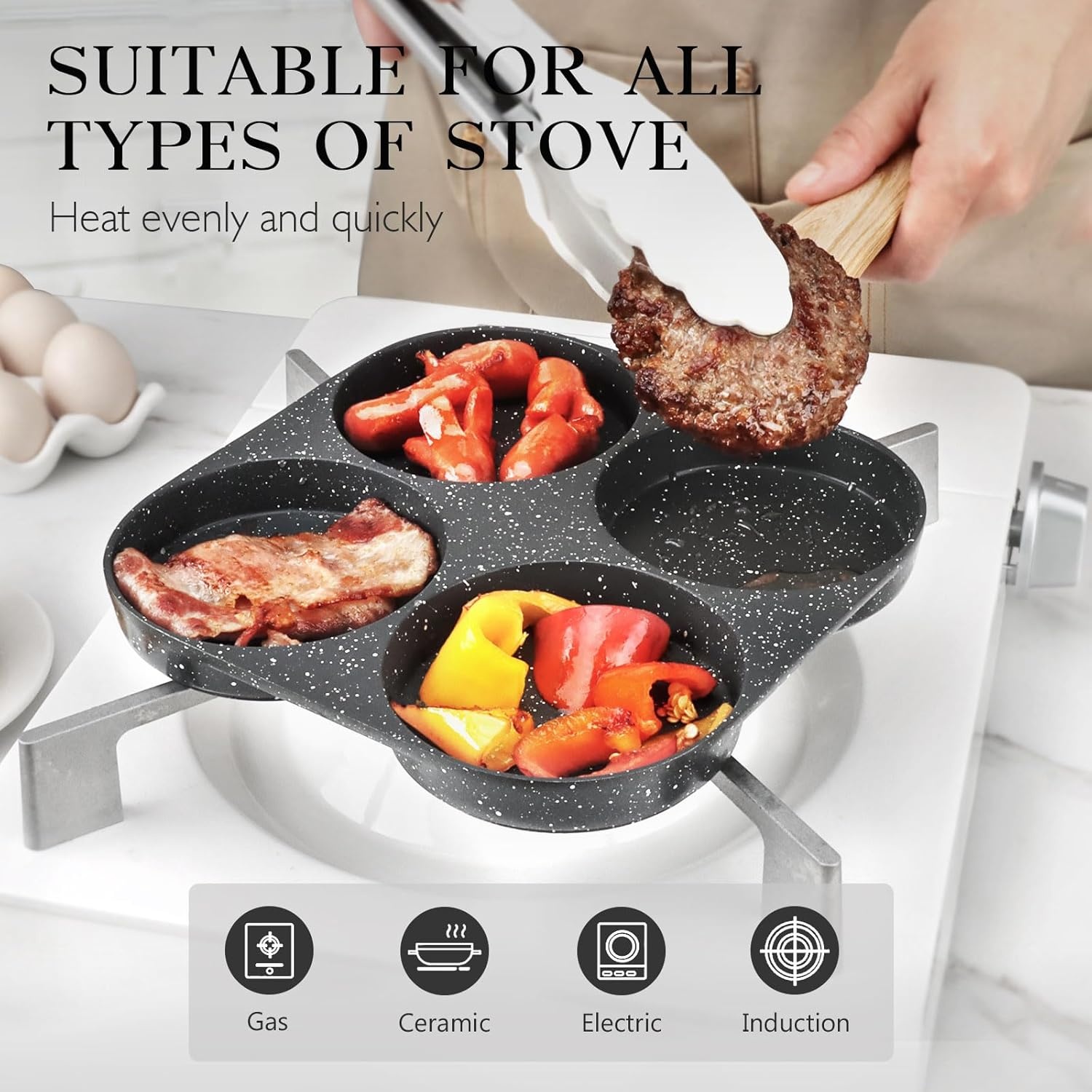 image:imageGiPP Non Stick Egg Pan 3 Section Breakfast Frying Pan 3In1 Divided Grill Pan with HeatResistant Handle 79 Omelette Pan Compatible with All Stovetops PFOA Free GreyDark Gray