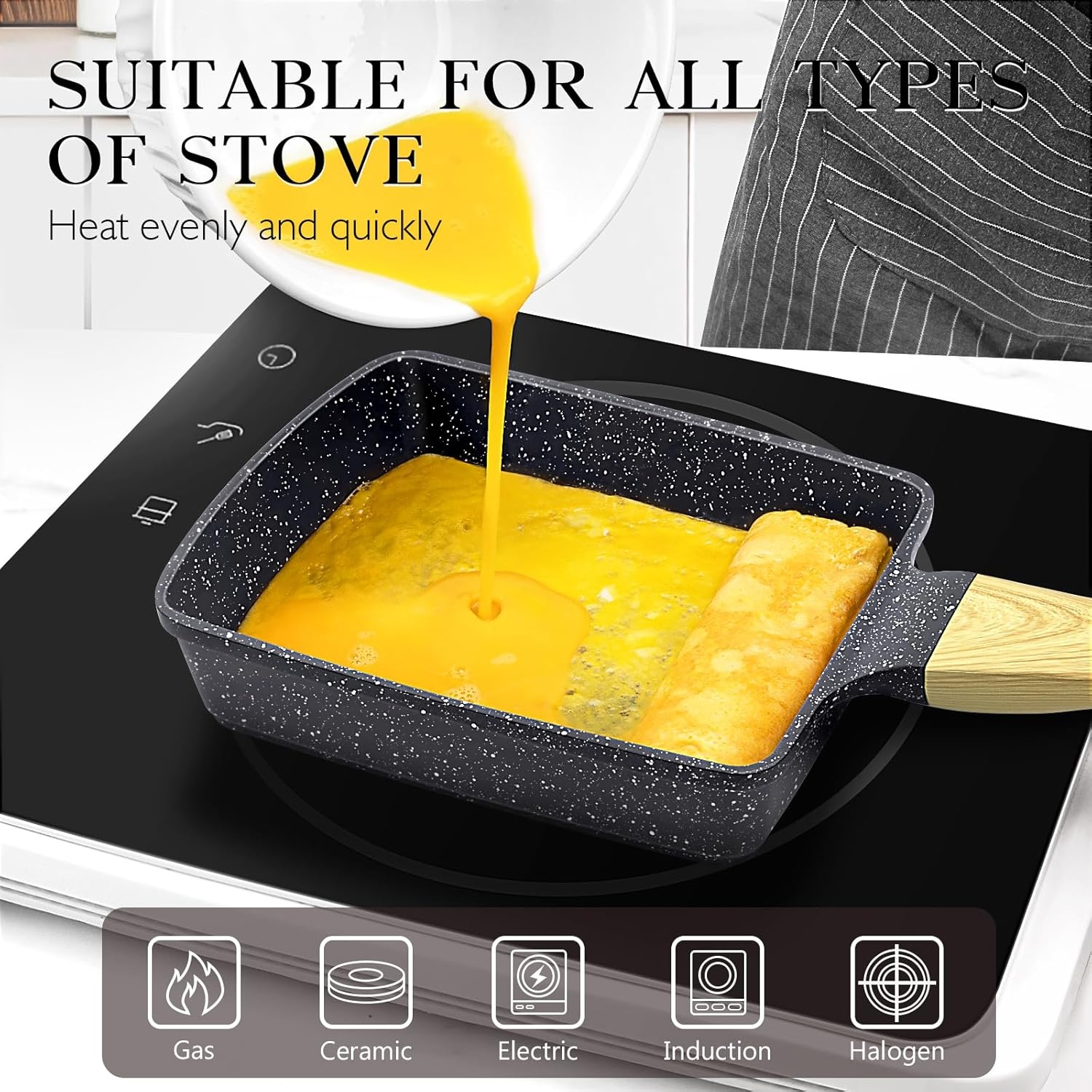 image:imageGiPP Non Stick Egg Pan 3 Section Breakfast Frying Pan 3In1 Divided Grill Pan with HeatResistant Handle 79 Omelette Pan Compatible with All Stovetops PFOA Free GreyGray