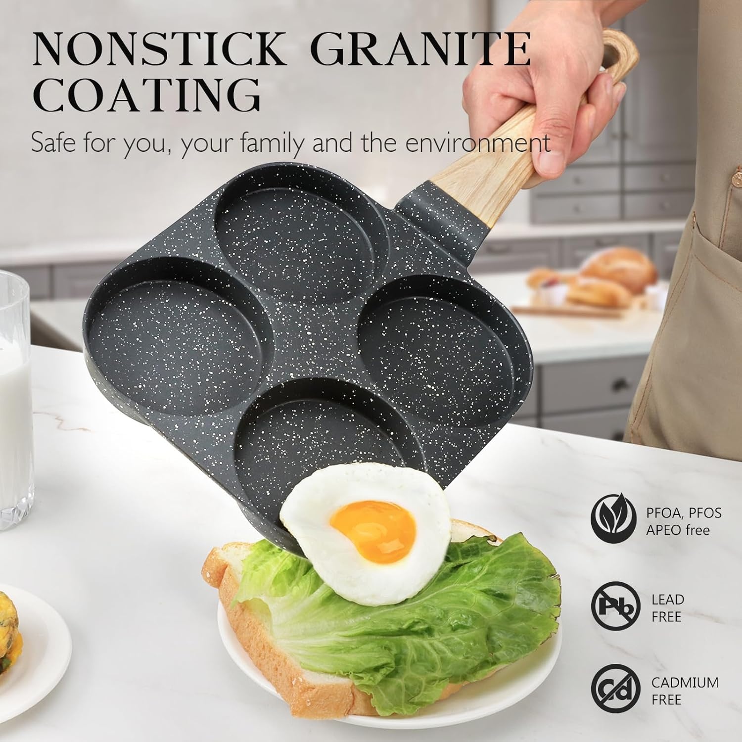 image:imageGiPP Non Stick Egg Pan 3 Section Breakfast Frying Pan 3In1 Divided Grill Pan with HeatResistant Handle 79 Omelette Pan Compatible with All Stovetops PFOA Free GreyDark Gray
