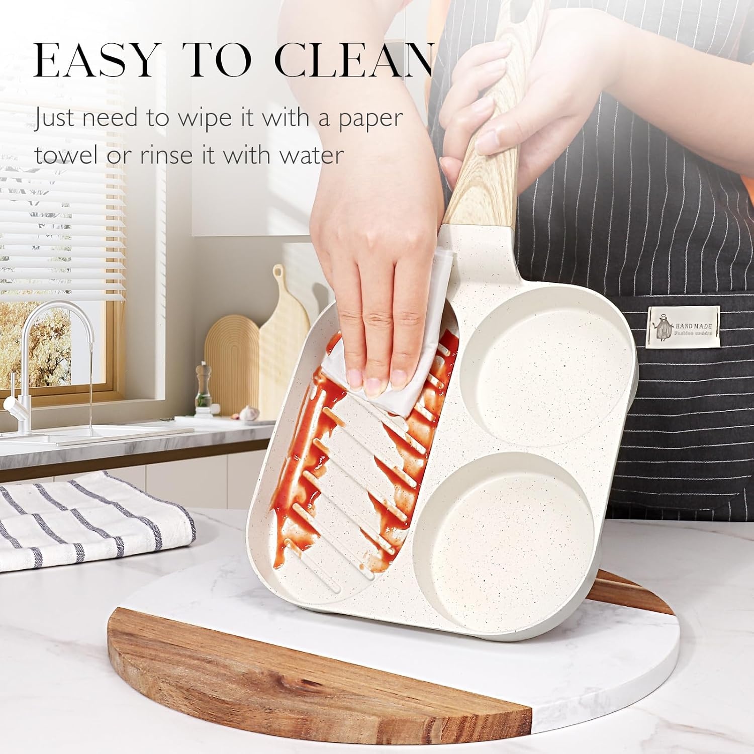 image:imageGiPP Non Stick Egg Pan 3 Section Breakfast Frying Pan 3In1 Divided Grill Pan with HeatResistant Handle 79 Omelette Pan Compatible with All Stovetops PFOA Free GreyCream White