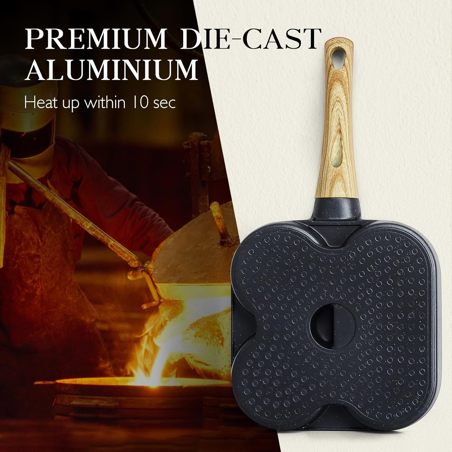 image:imageGiPP Non Stick Egg Pan 3 Section Breakfast Frying Pan 3In1 Divided Grill Pan with HeatResistant Handle 79 Omelette Pan Compatible with All Stovetops PFOA Free GreyDark Gray
